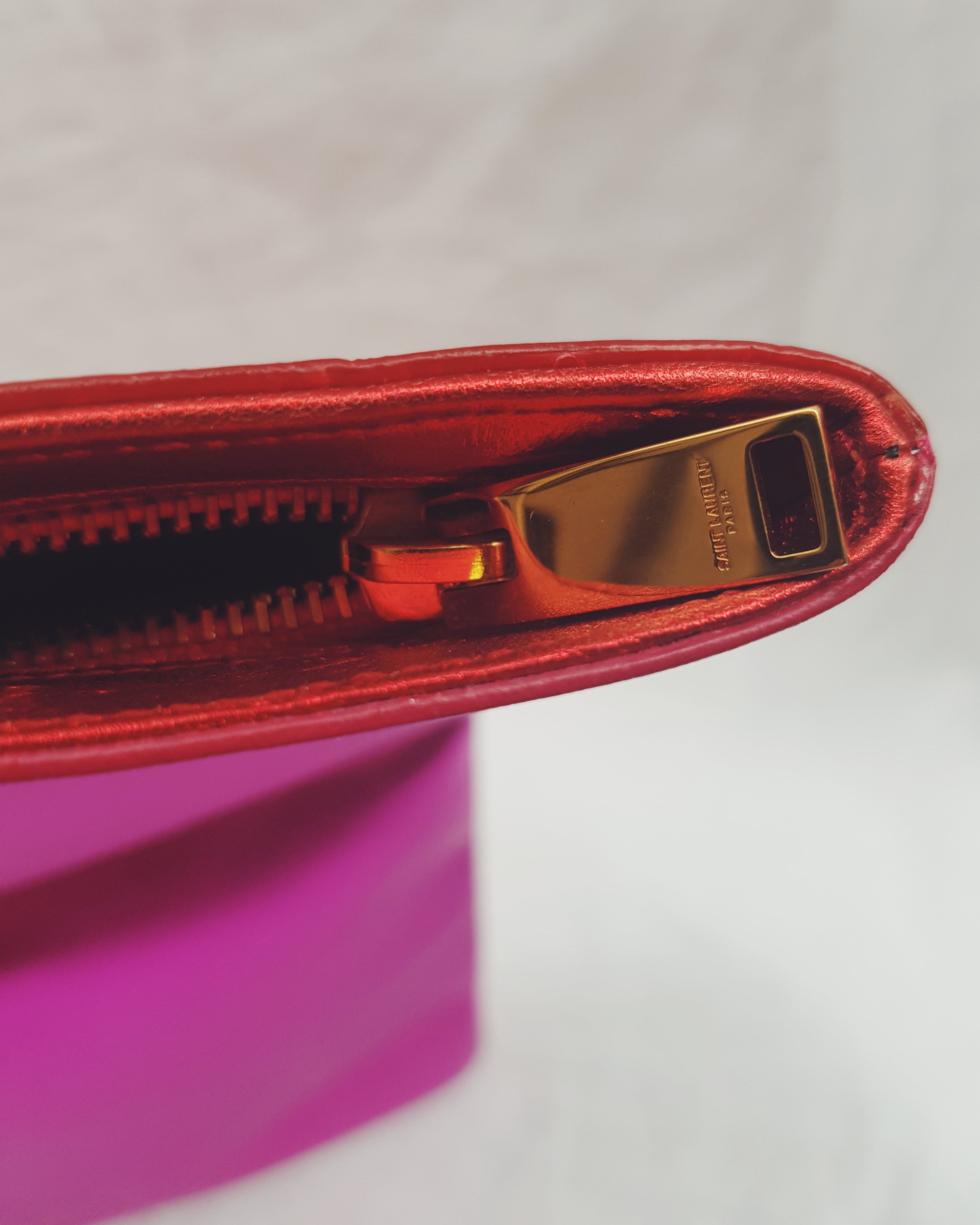 YVES SAINT LAURENT Letters Fold metallic clutch SS 2014