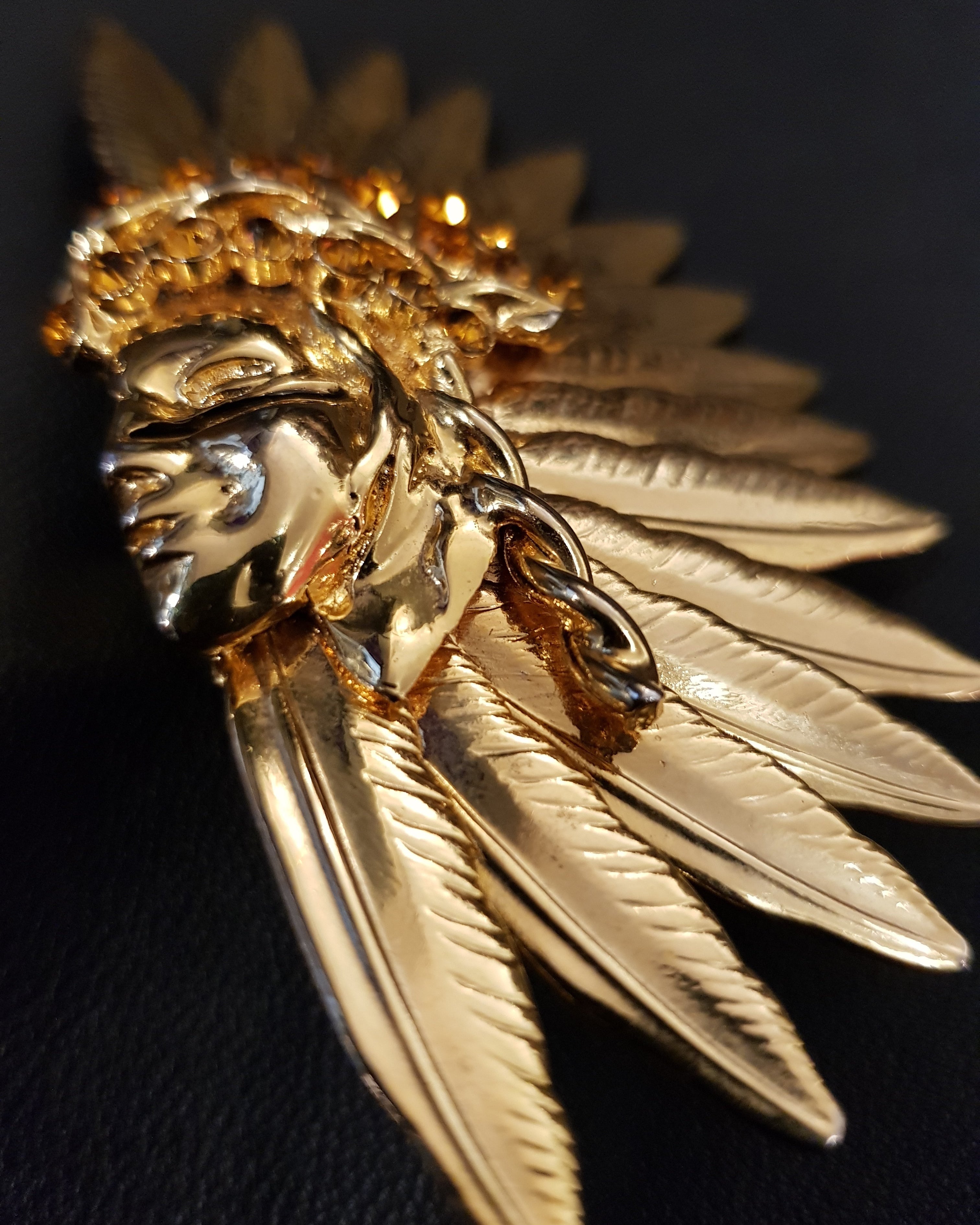 GIANNI VERSACE gold tone native Indian crystal ring 1990