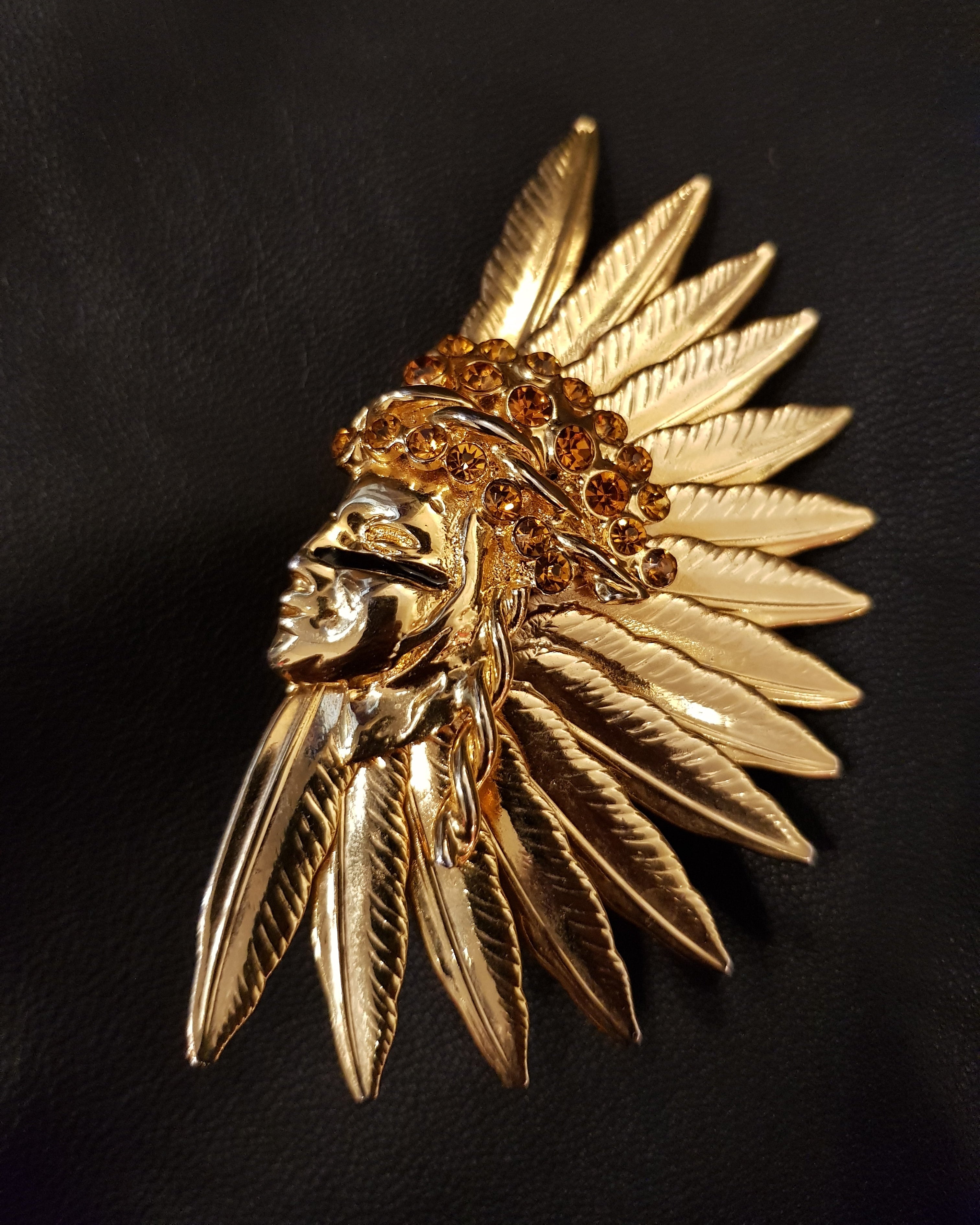 GIANNI VERSACE gold tone native Indian crystal ring 1990