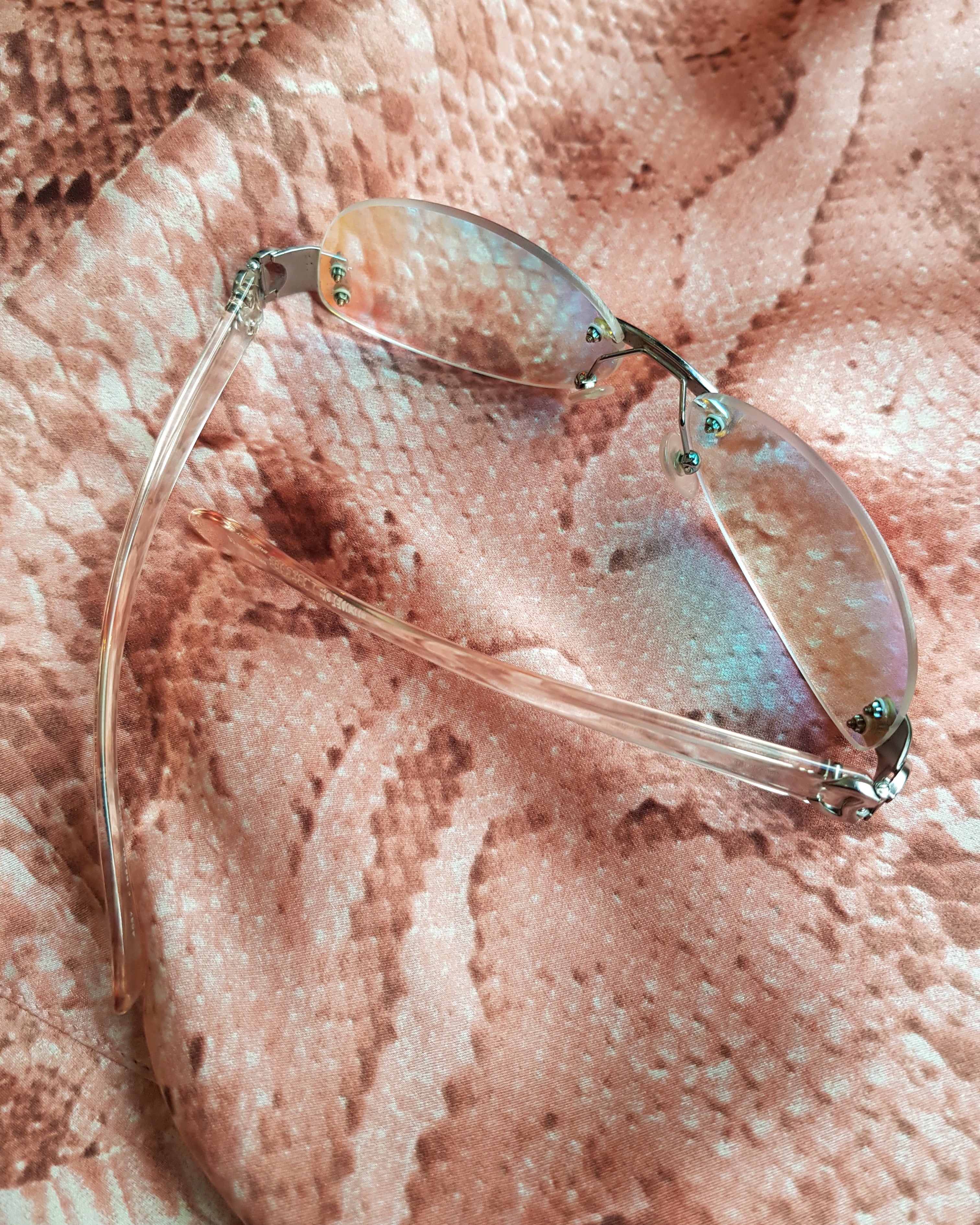 CHANEL clear holographic CC silver rimless Sunglasses 2000