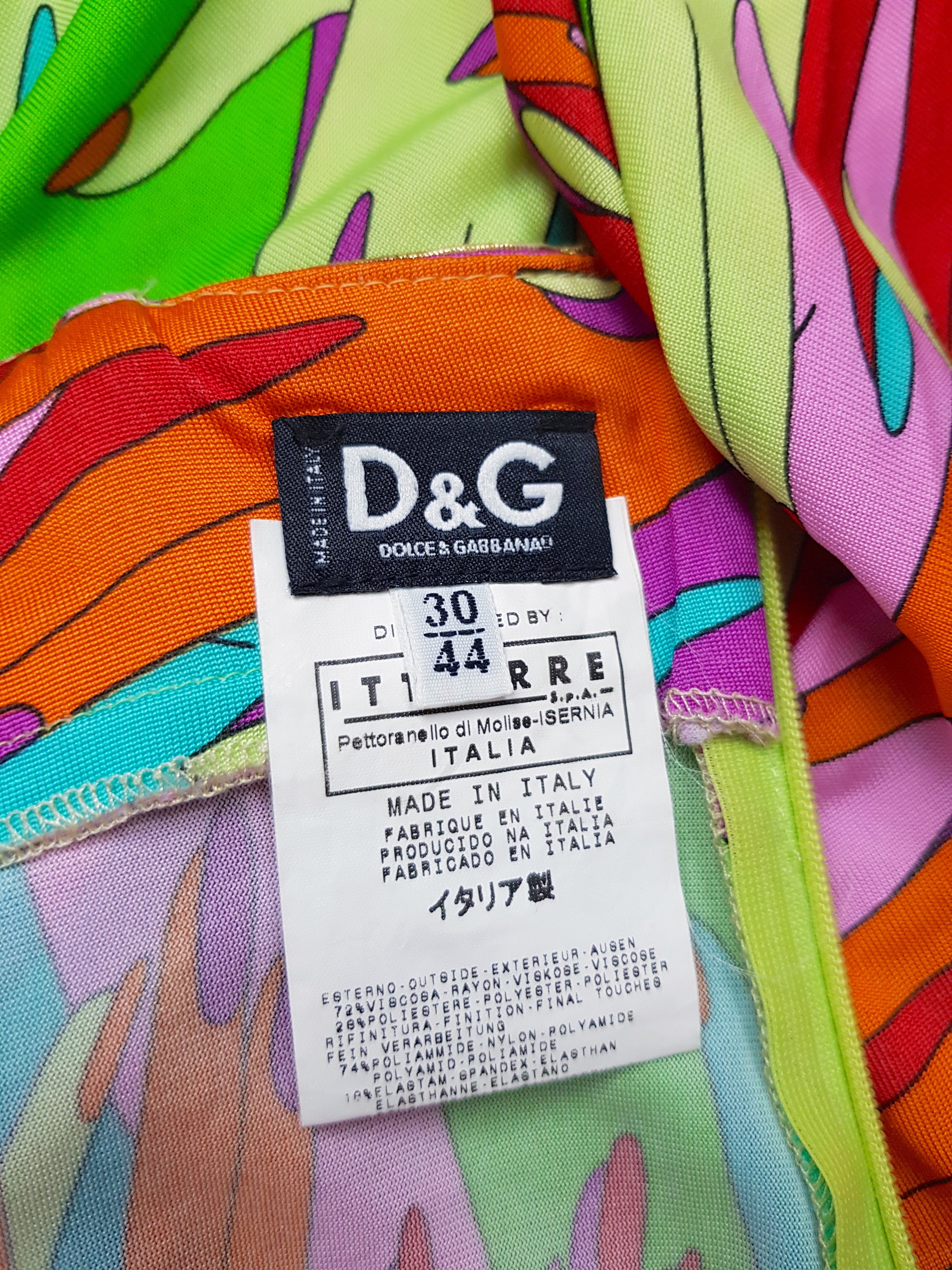 D&G Gold spaghetti strap hand print Mini Dress 1990