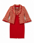 MOSCHINO Red Houndstooth Jacket and Sleeveless Dress Ensemble Late 1990