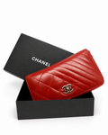CHANEL Red Lambskin Leather Wallet