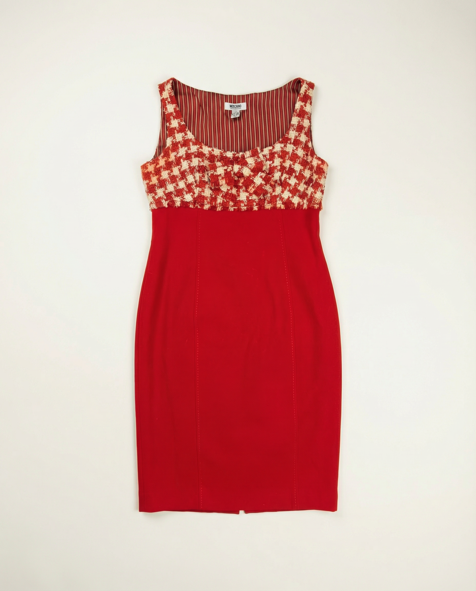 MOSCHINO Red Houndstooth Jacket and Sleeveless Dress Ensemble Late 1990