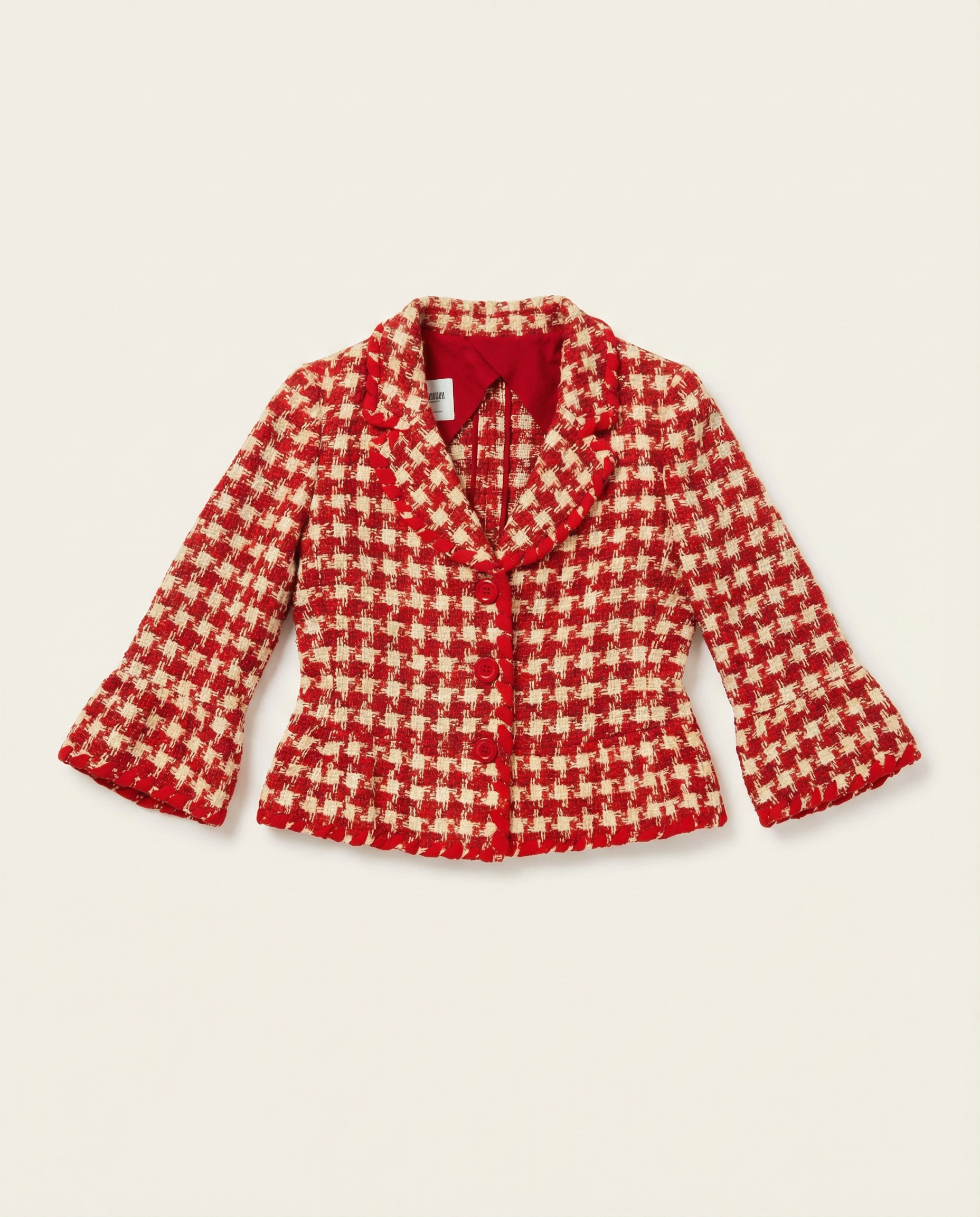 MOSCHINO Red Houndstooth Jacket and Sleeveless Dress Ensemble Late 1990