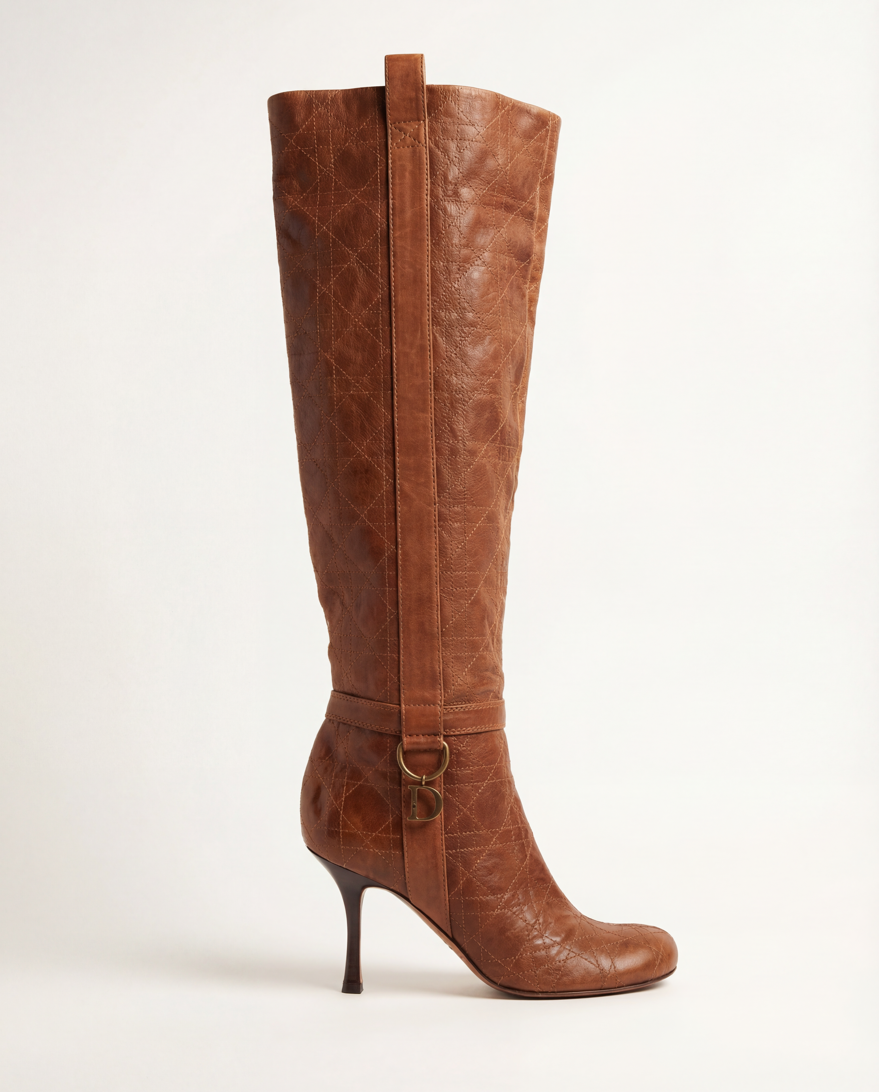 CHRISTIAN DIOR Brown Quilted Knee-High Stiletto Boots circa 2000