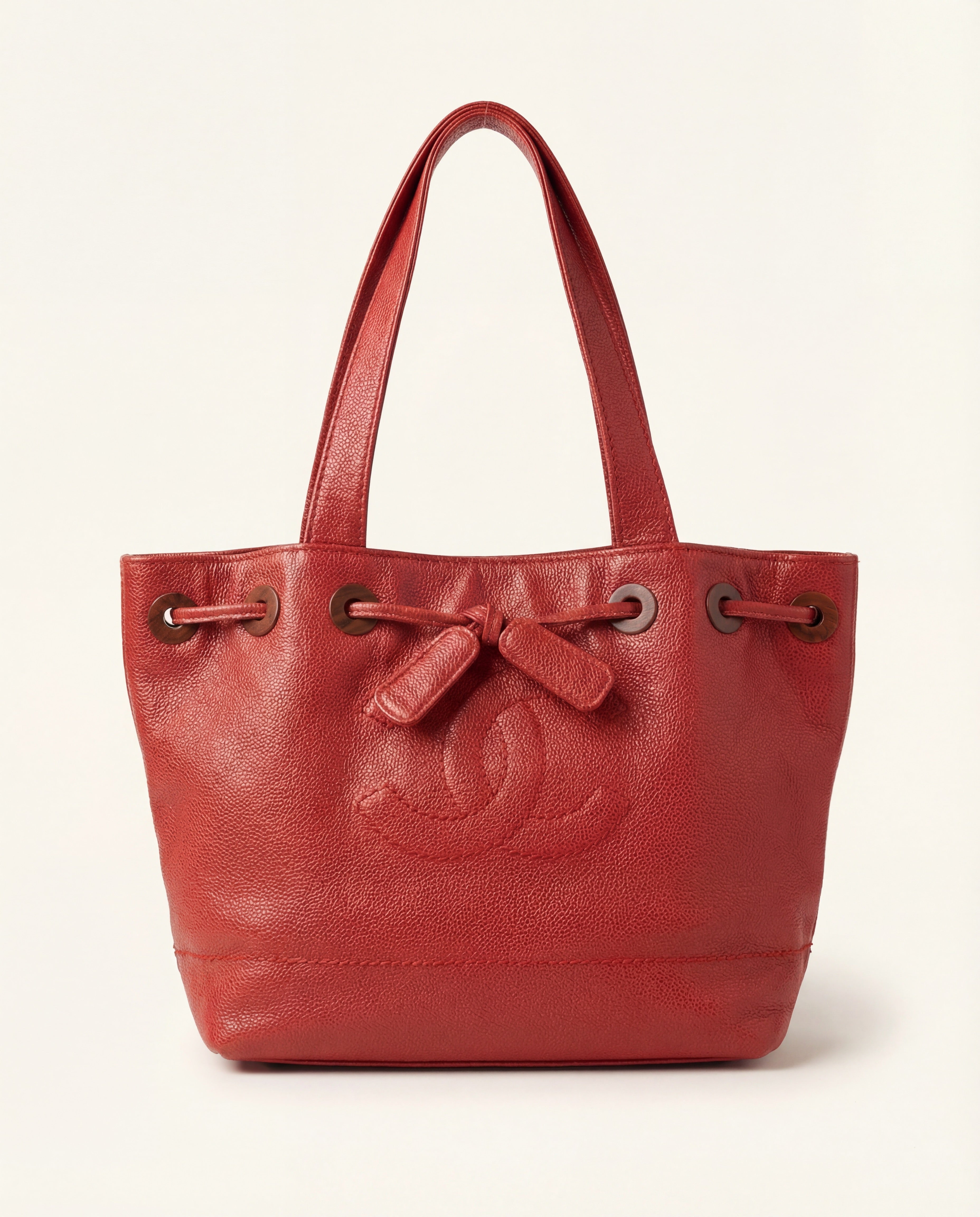 CHANEL Red Caviar Leather CC Bucket Bag 2002