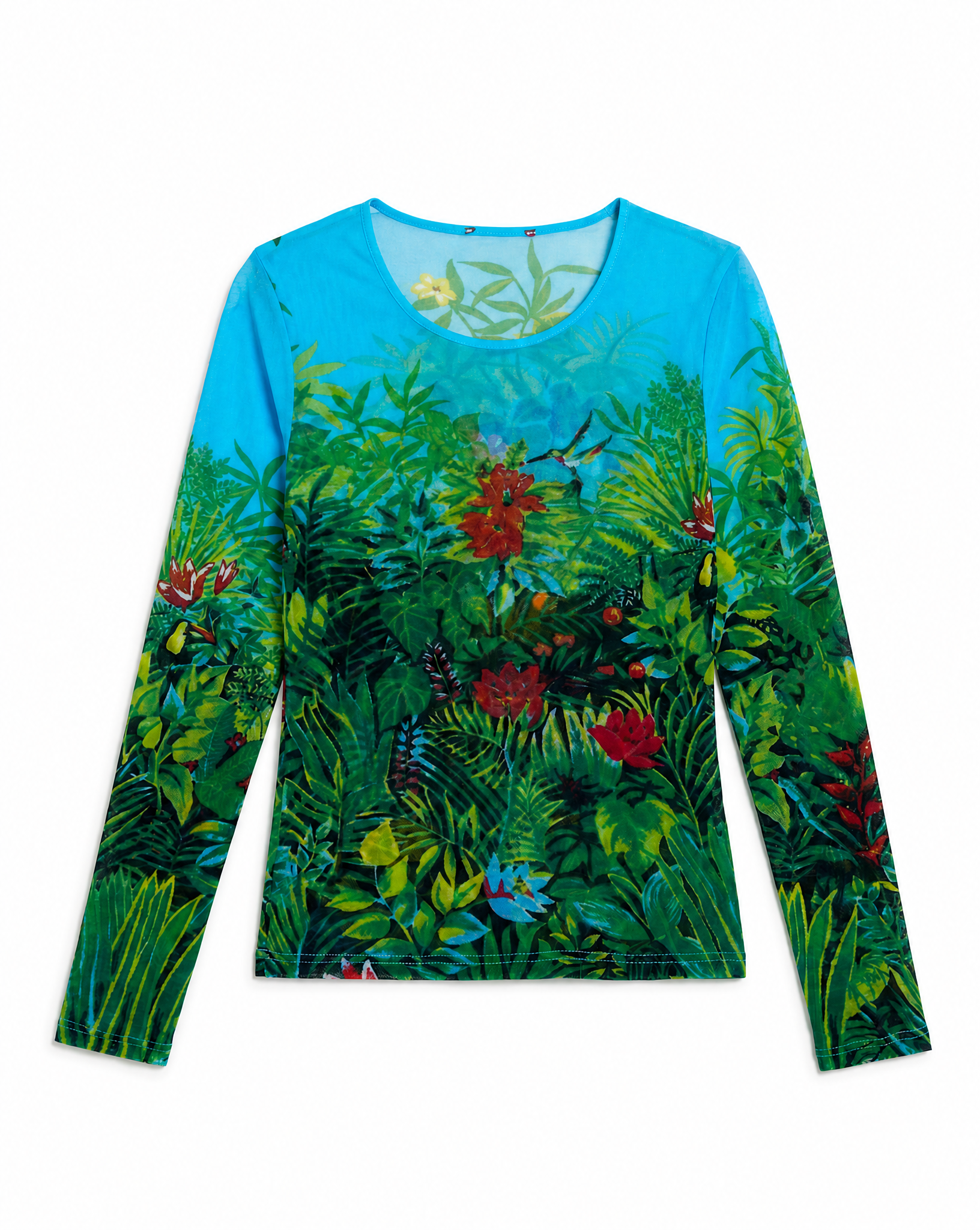 KENZO JUNGLE Floral Hummingbird Print Mesh set Top & Undershirt circa 2000