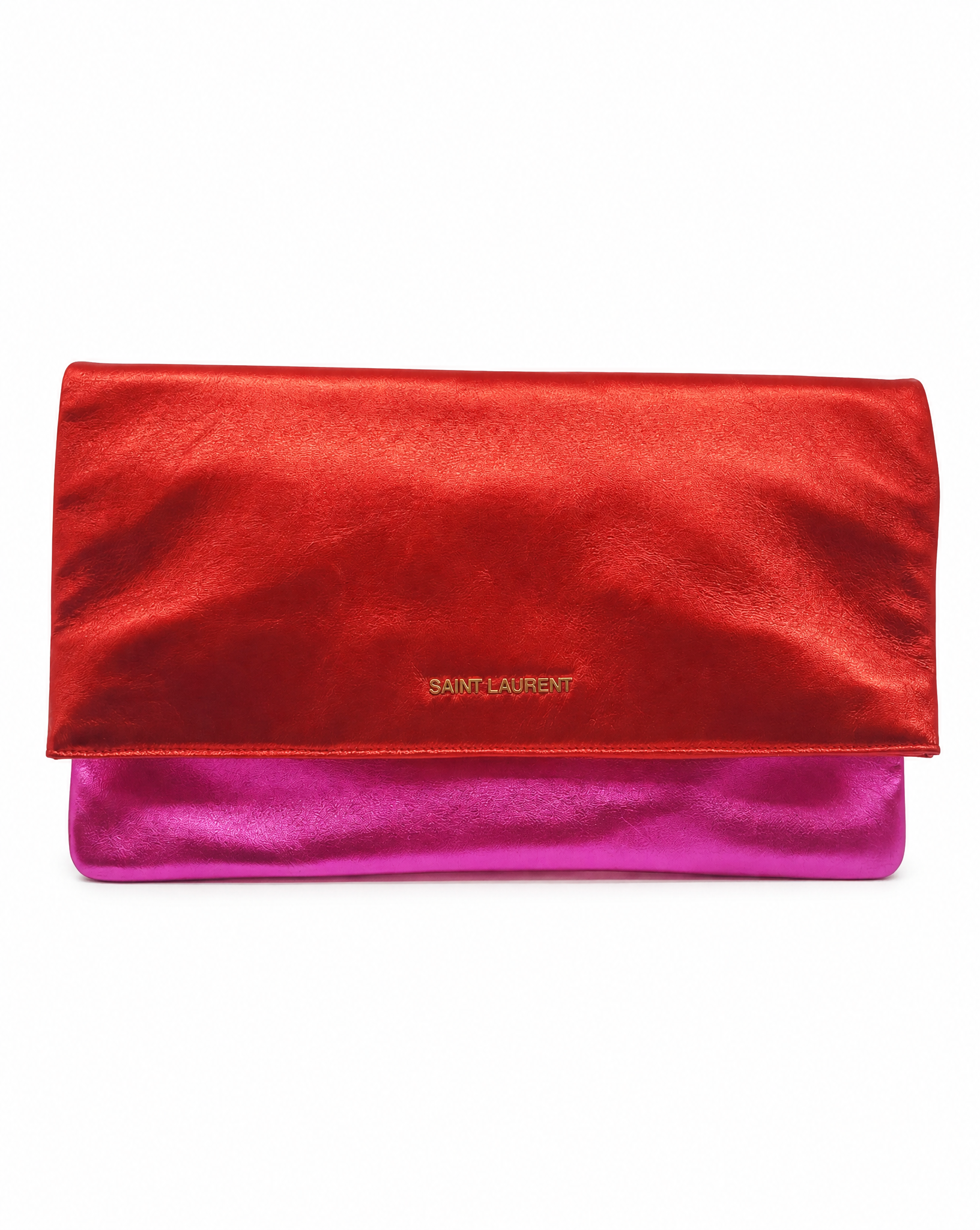 YVES SAINT LAURENT Letters Fold metallic clutch SS 2014