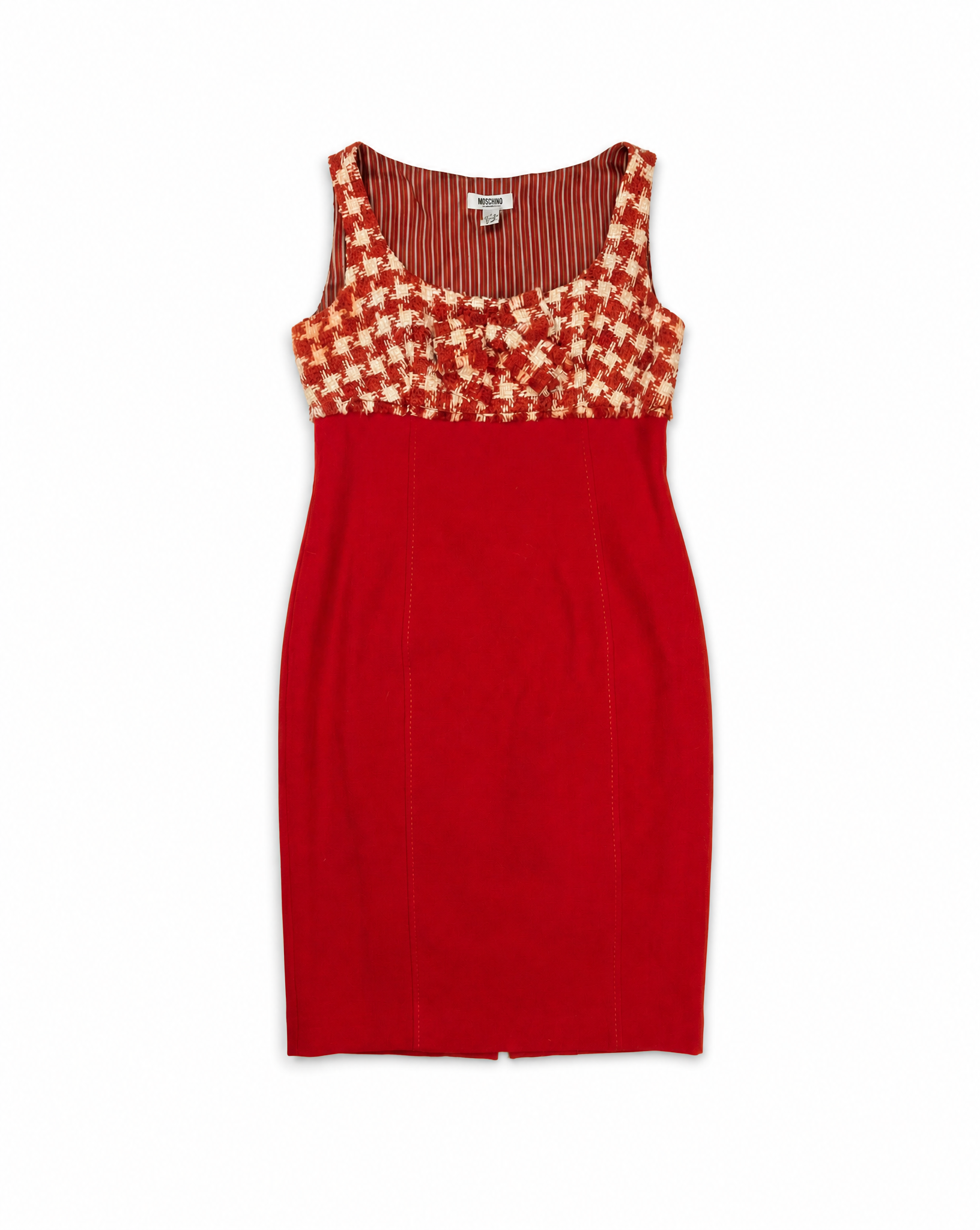 MOSCHINO Red Houndstooth Jacket and Sleeveless Dress Ensemble Late 1990