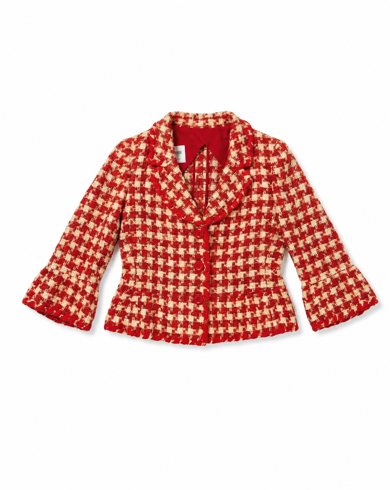 MOSCHINO Red Houndstooth Jacket and Sleeveless Dress Ensemble Late 1990