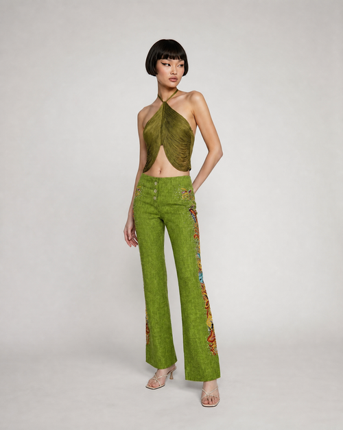 CHRISTIAN DIOR by John Galliano Embroidered Linen Pants SS 2002