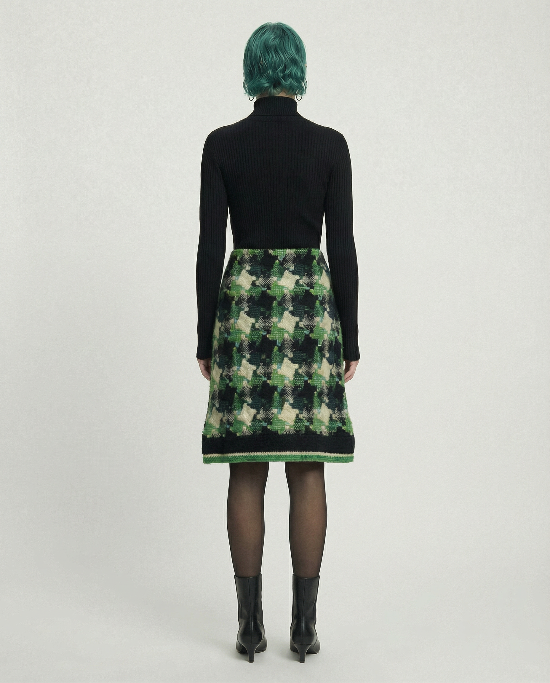 CARVEN handwoven houndstooth tweed midi skirt 1960