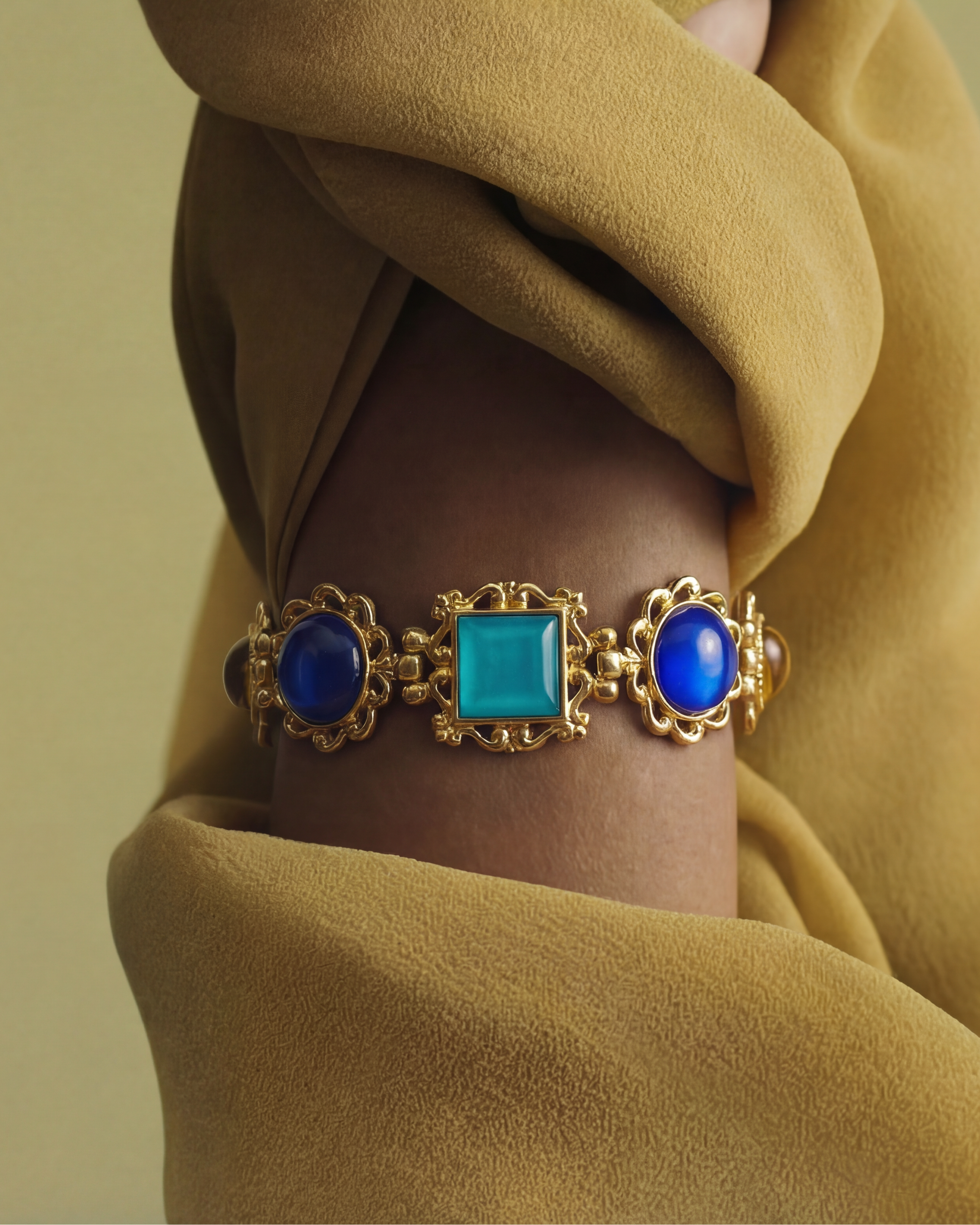 YVES SAINT LAURENT Gold Plated Metal and Colored Resin Bracelet 1990