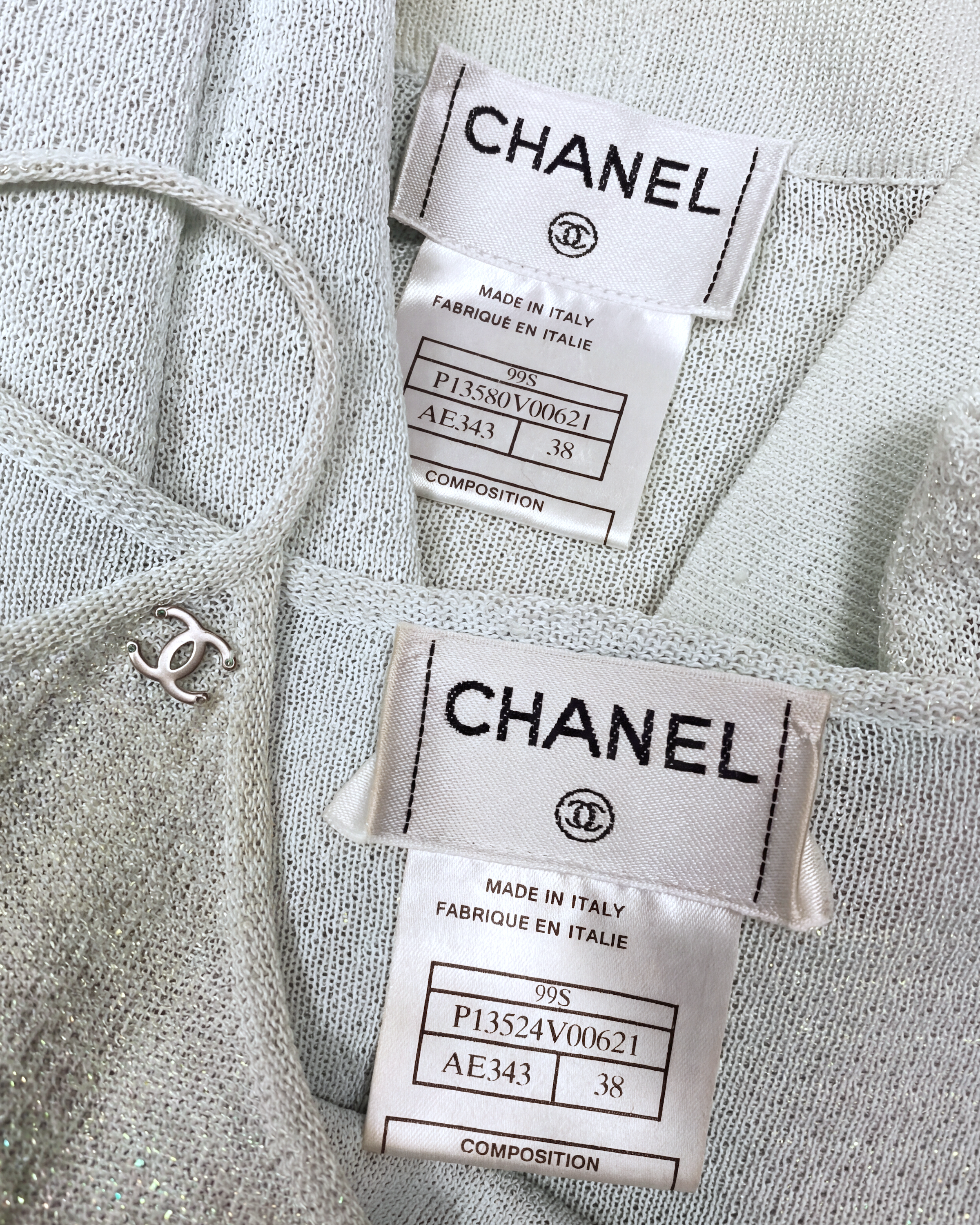 CHANEL Iridescent Mini Dress & Cardigan Set Ensemble circa 2000