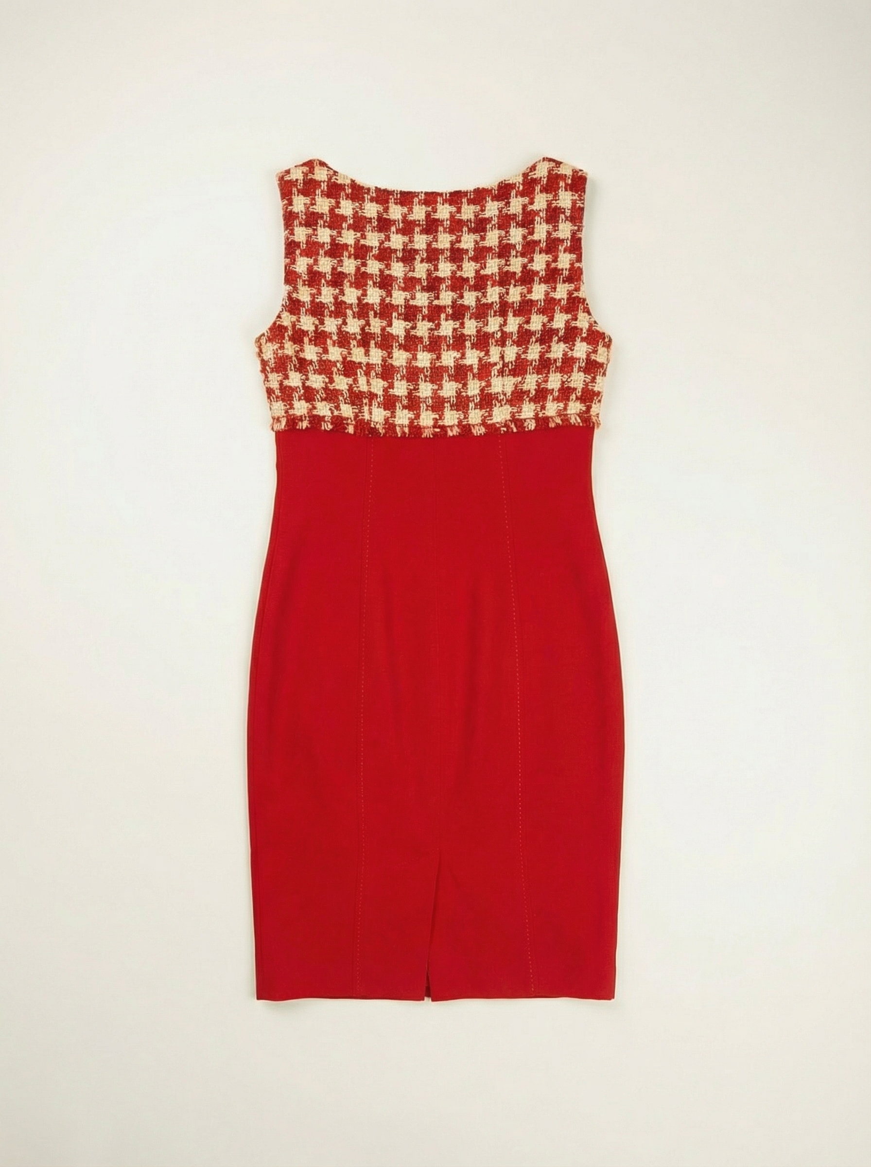 MOSCHINO Red Houndstooth Jacket and Sleeveless Dress Ensemble Late 1990