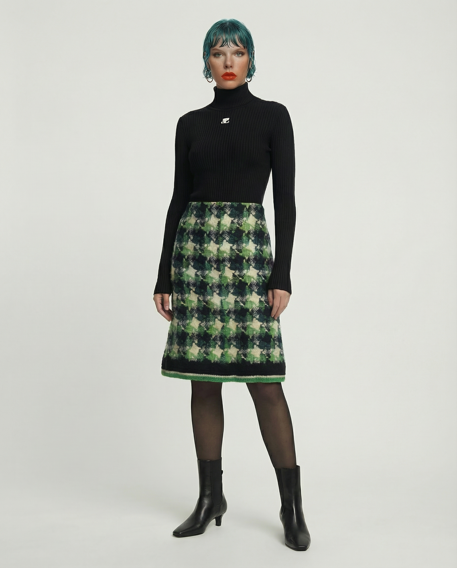 CARVEN handwoven houndstooth tweed midi skirt 1960