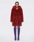 SONIA RYKIEL Coral emu feather Coat with Hood circa 2000