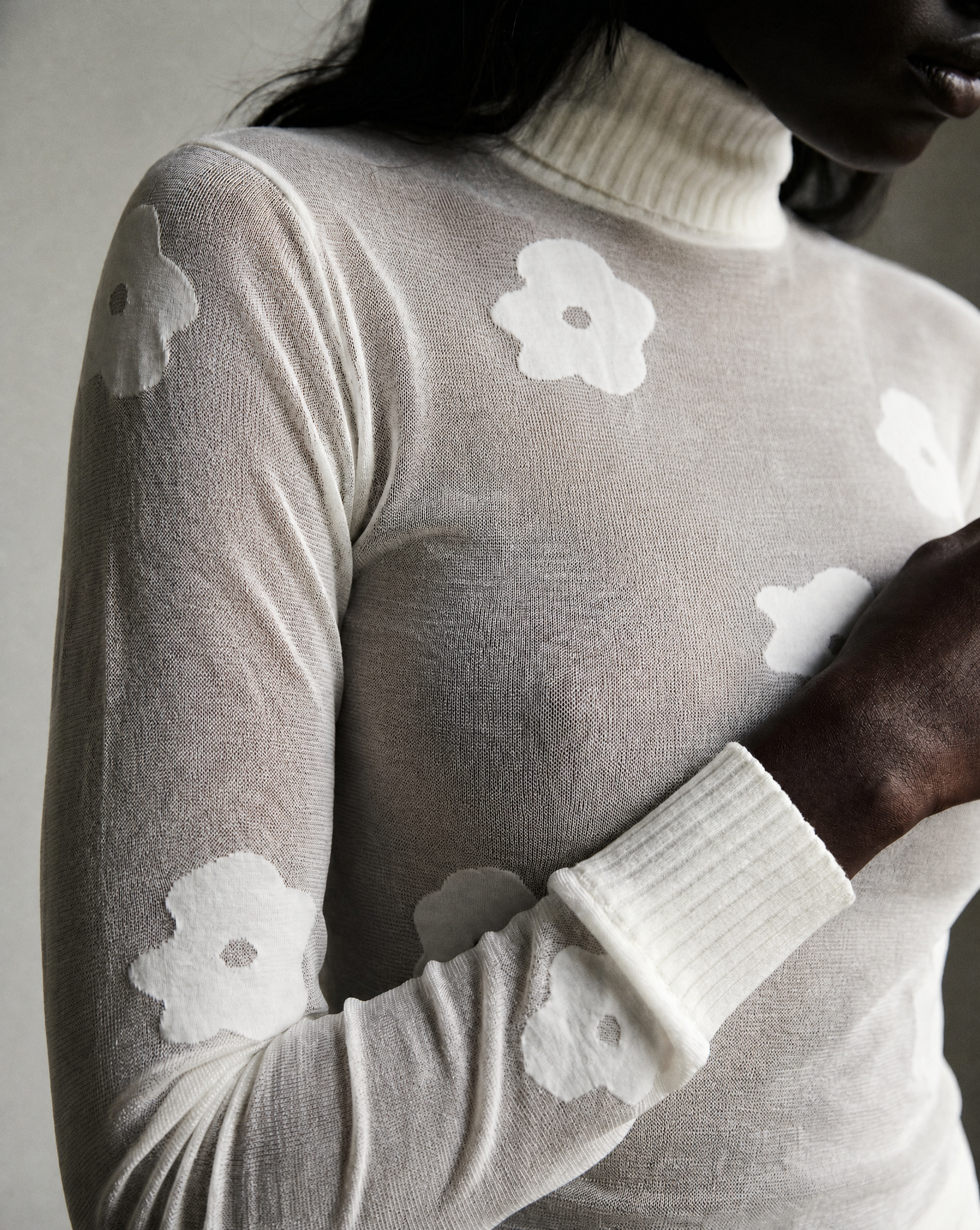 COURREGES Vintage Abstract floral Sheer Mock Turtleneck & Tights Set
