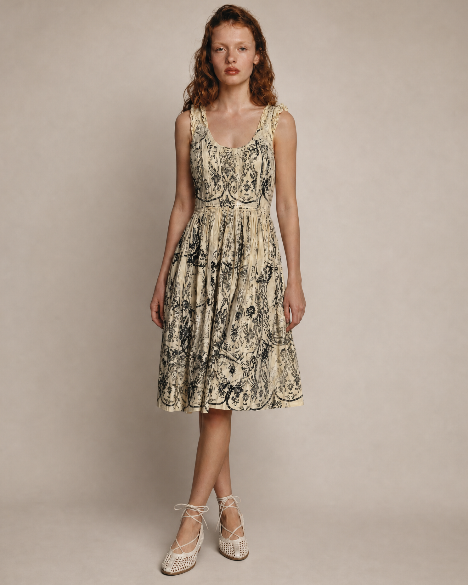 MIU MIU by Miuccia Prada Toile de Jouy Cotton Midi Dress SS 2002