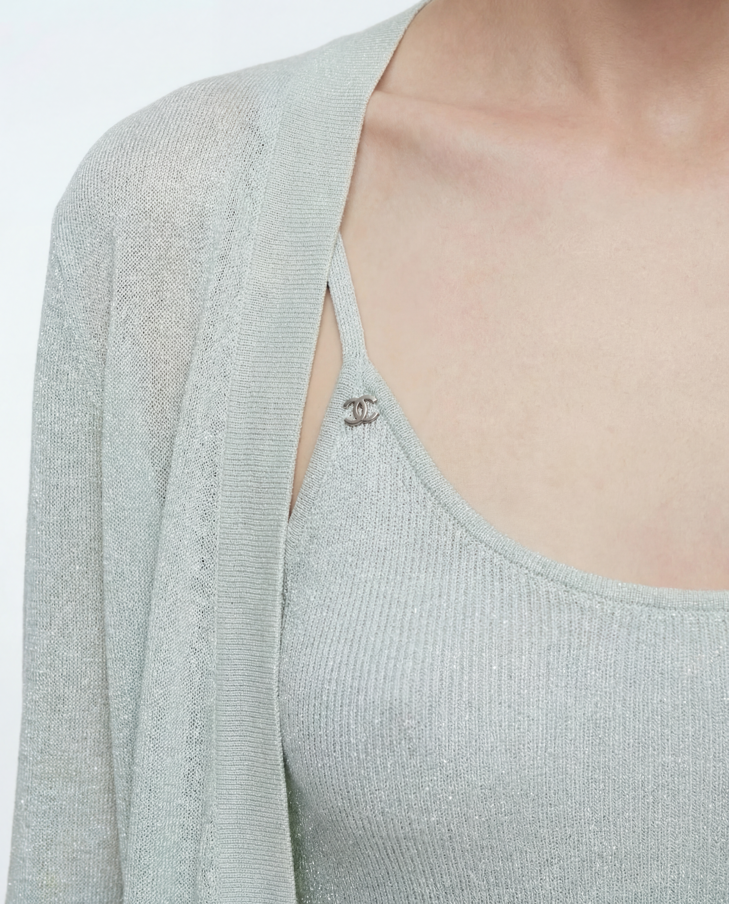 CHANEL Iridescent Mini Dress & Cardigan Set Ensemble circa 2000