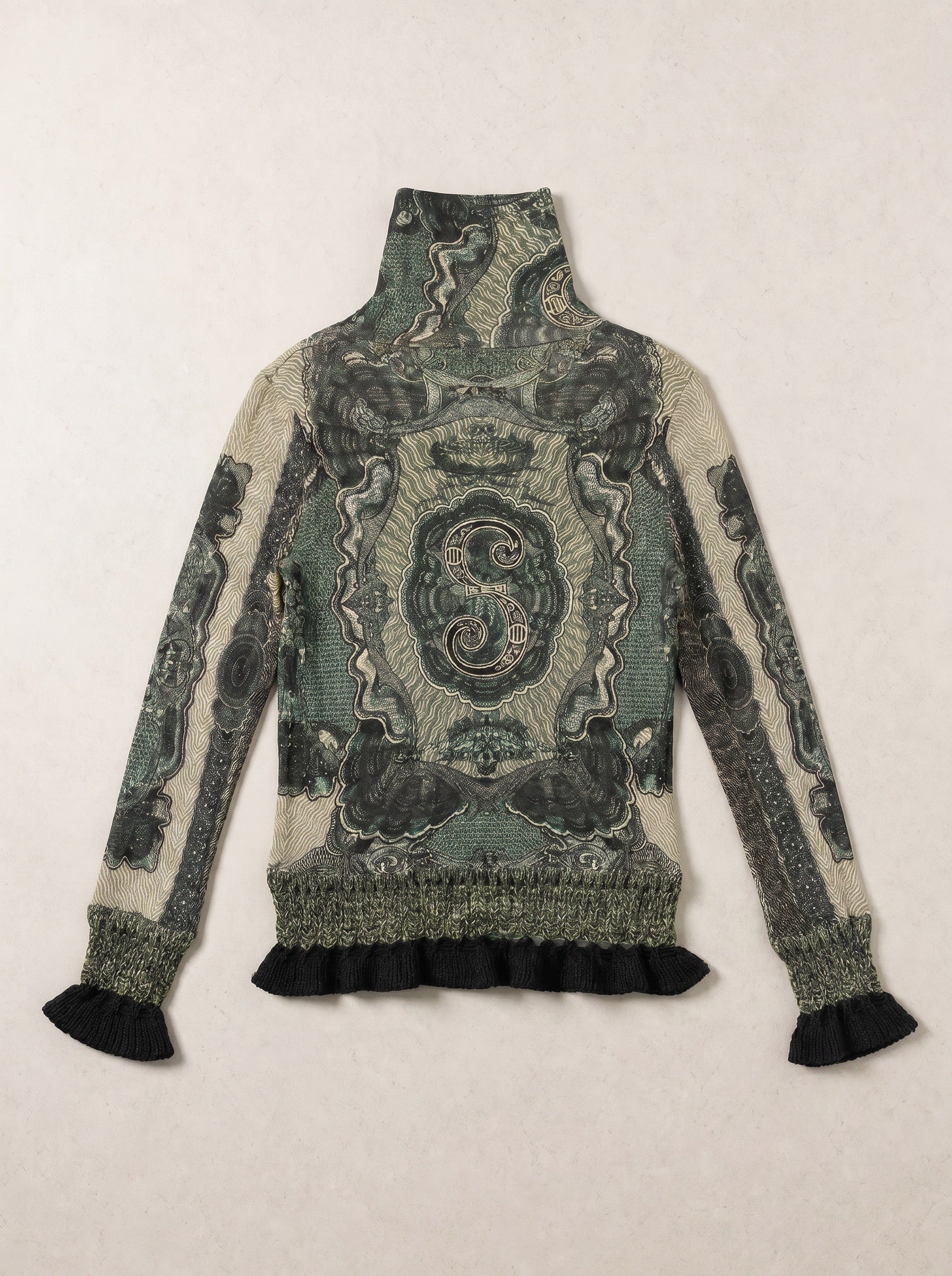 JEAN PAUL GAULTIER Collector “Dollar Bill” Turtleneck Top FW 1994
