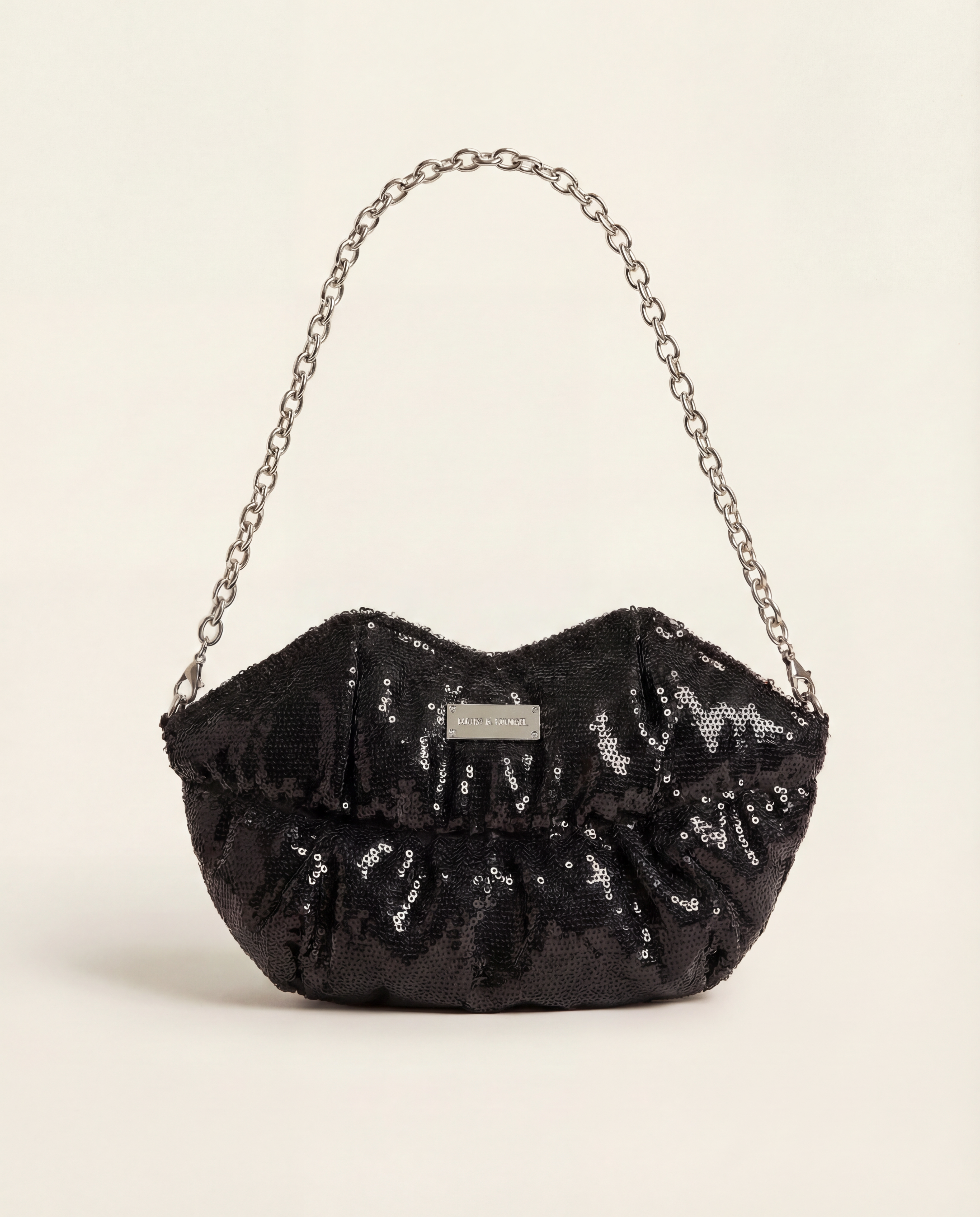 SONIA RYKIEL Black Sequined Lips Chain Shoulder Bag