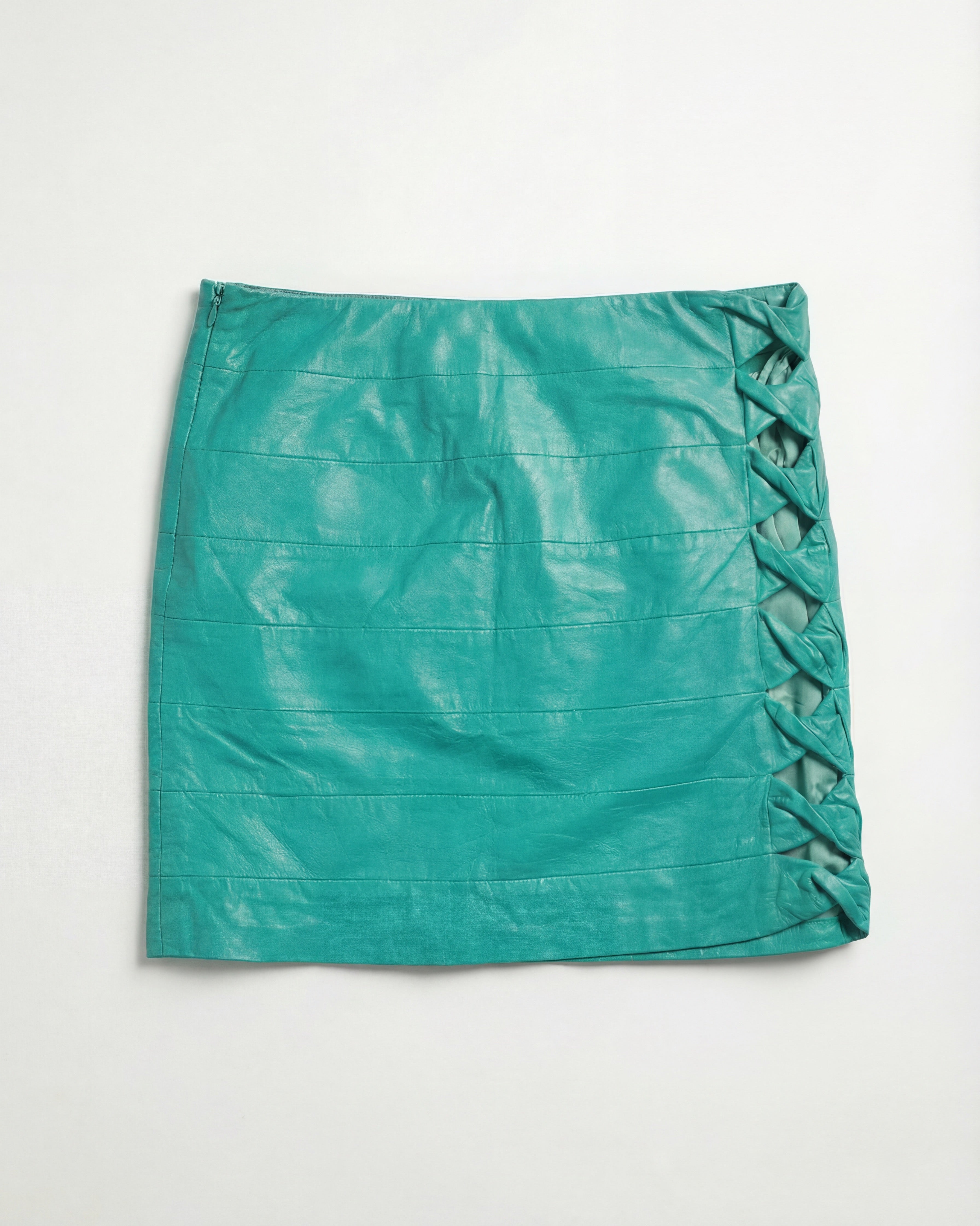 VERSACE GIANNI Leather cut out twisted Mini Skirt circa 1990