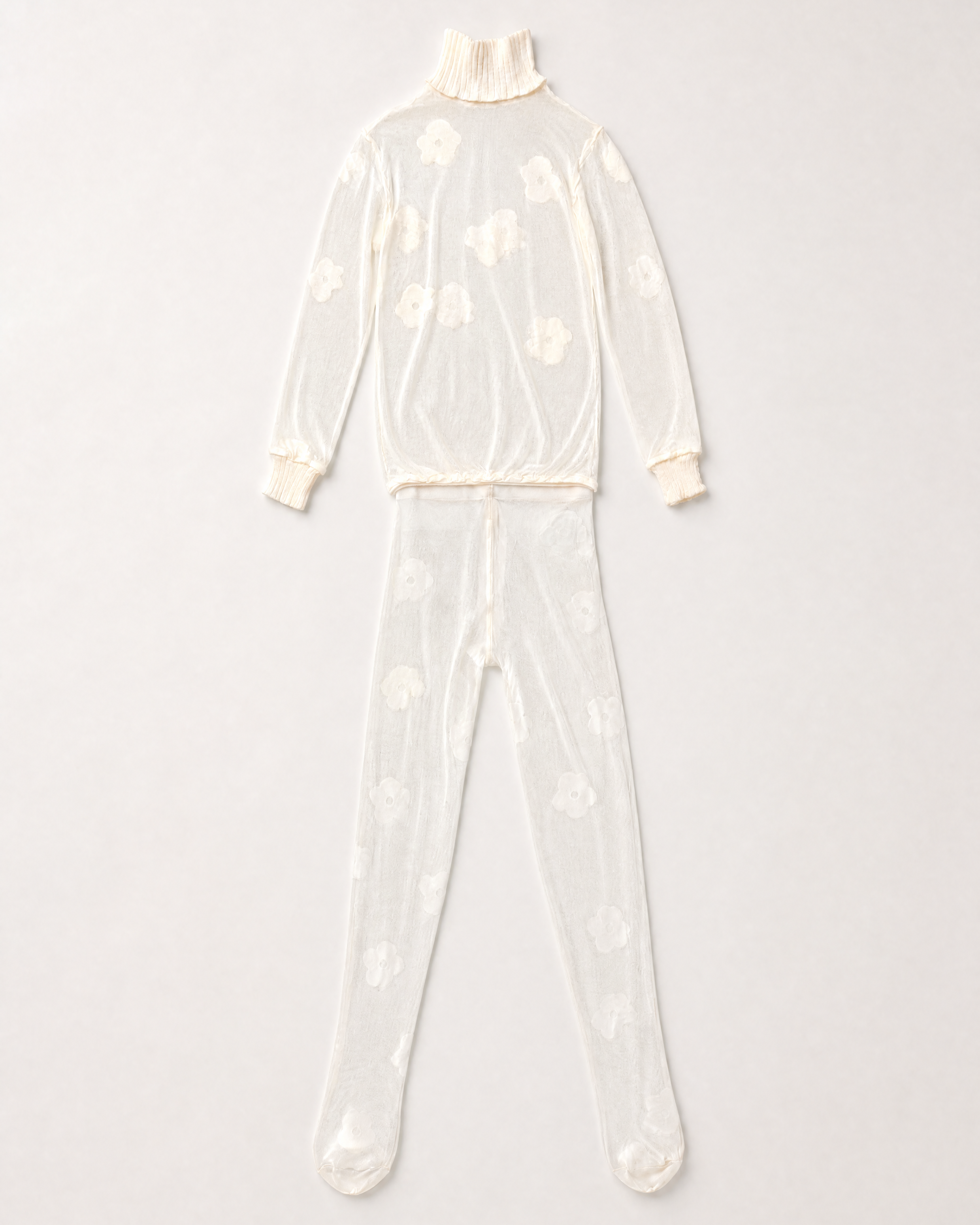 COURREGES Vintage Abstract floral Sheer Mock Turtleneck & Tights Set