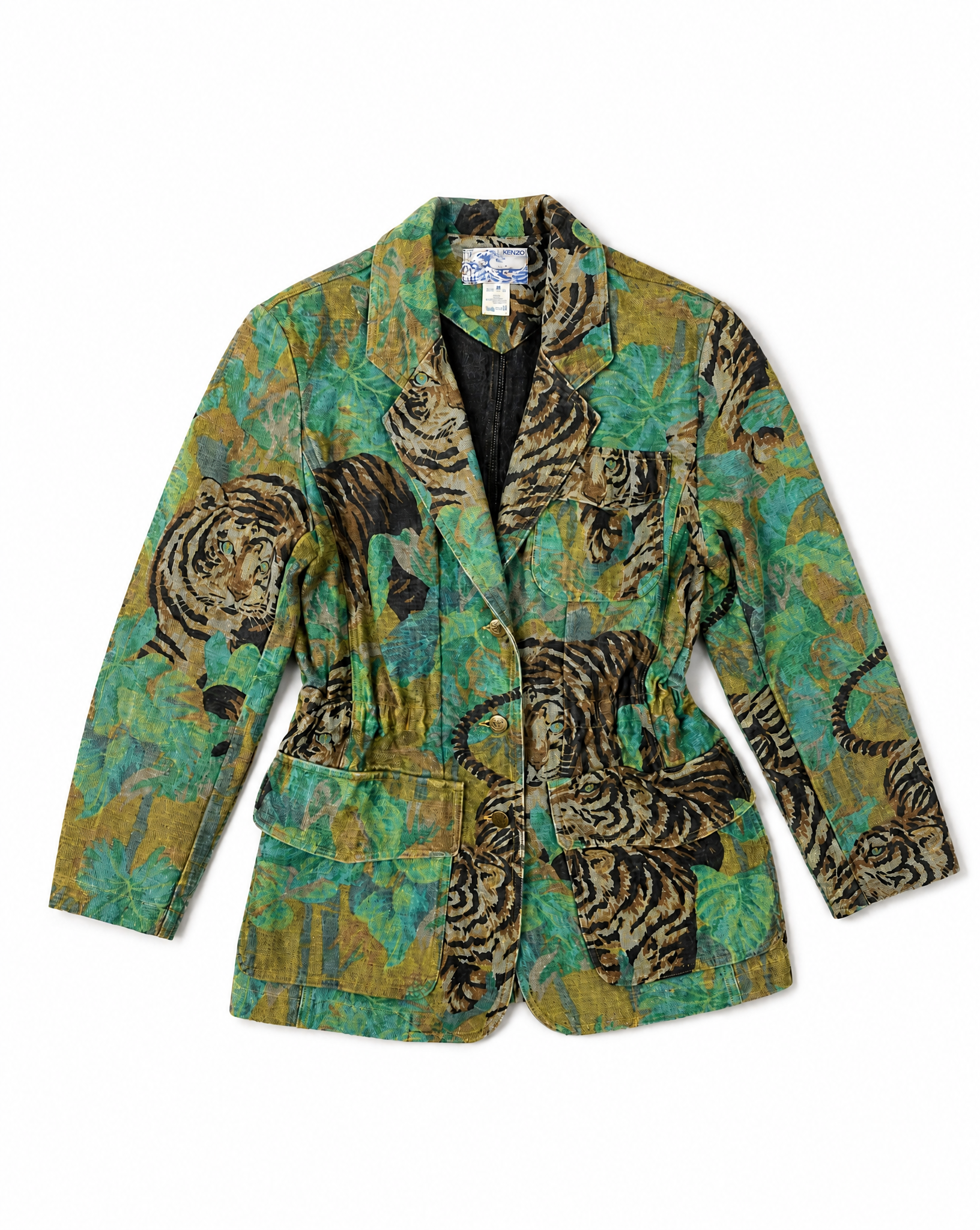 KENZO JUNGLE 1990s Exotic Jungle Print Safari Blazer