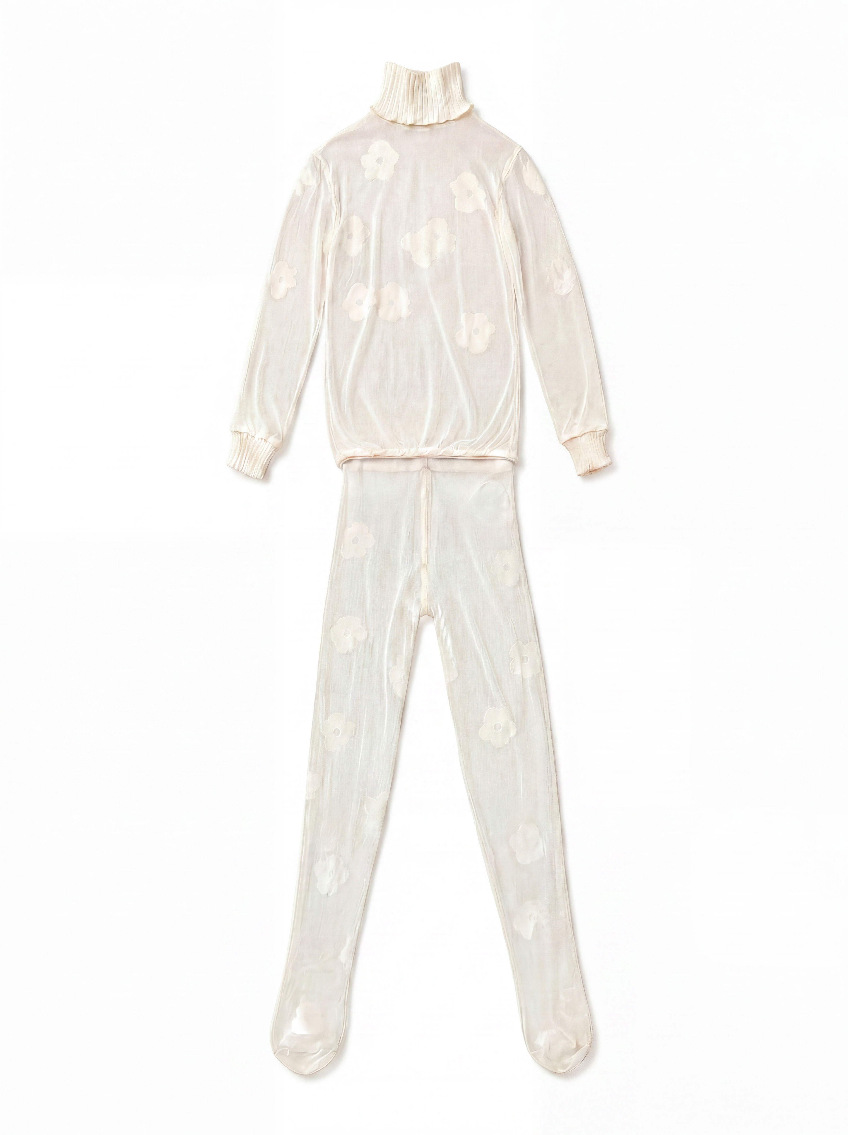 COURREGES Vintage Abstract floral Sheer Mock Turtleneck & Tights Set