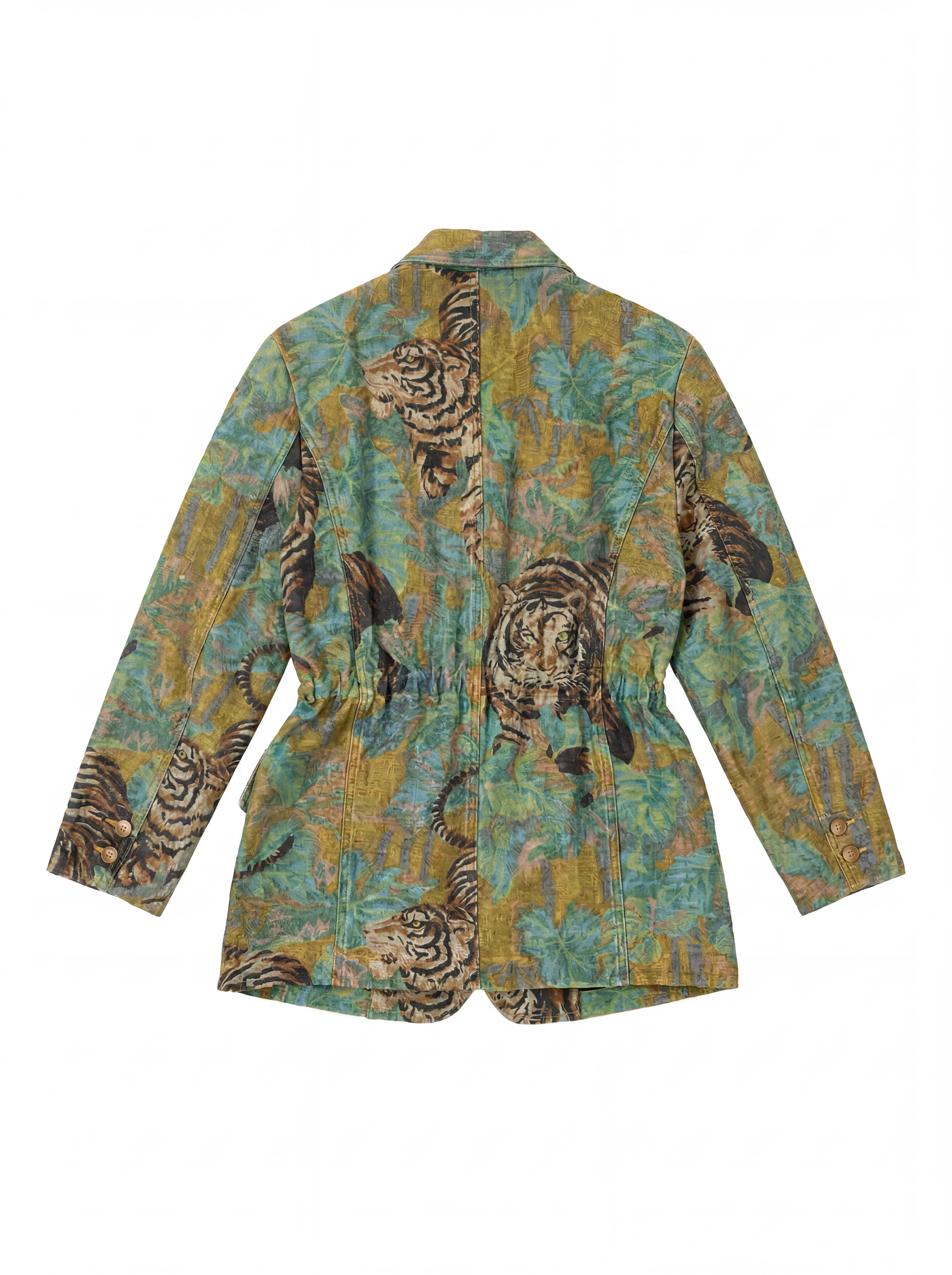 KENZO JUNGLE 1990s Exotic Jungle Print Safari Blazer