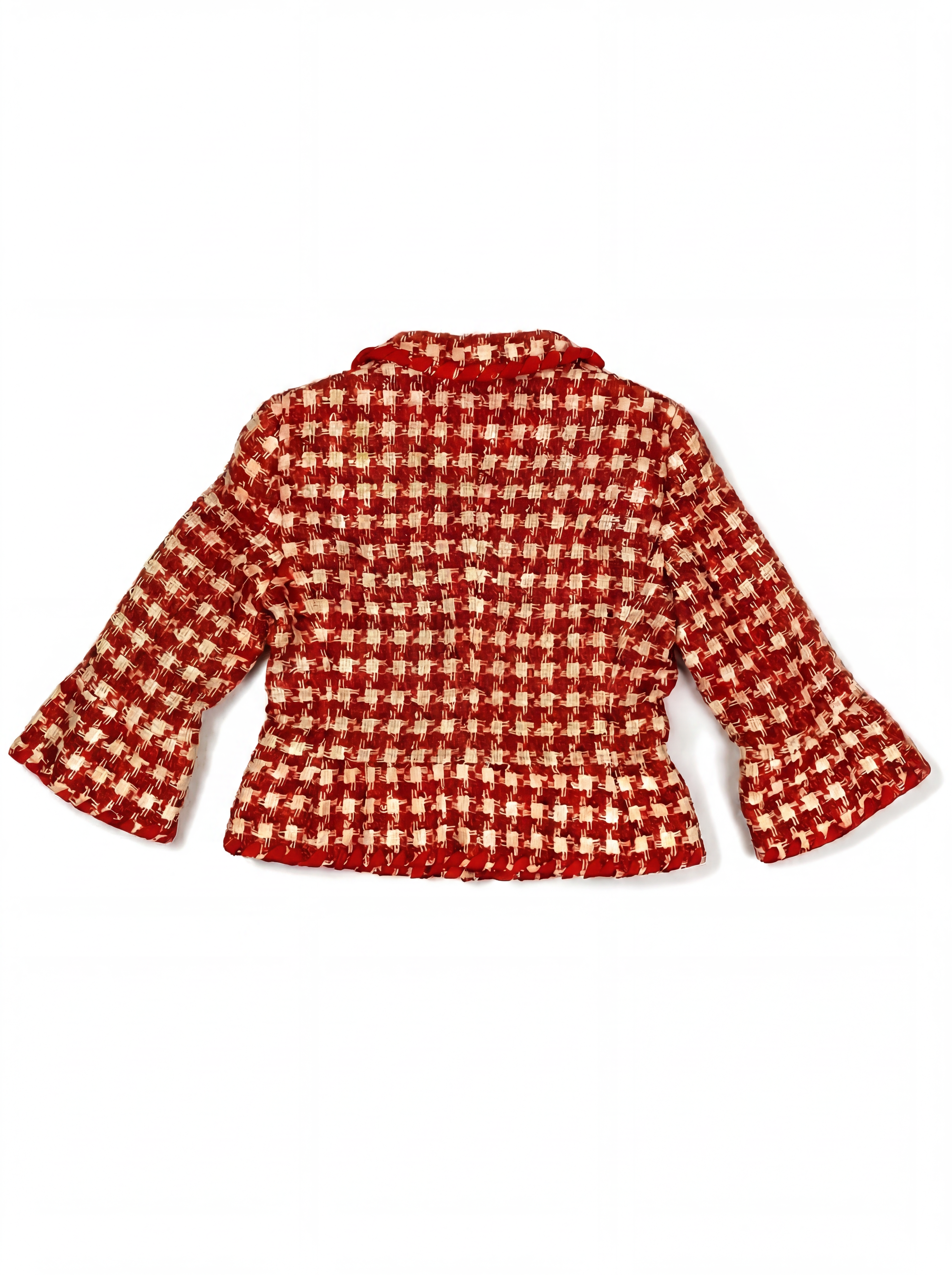 MOSCHINO Red Houndstooth Jacket and Sleeveless Dress Ensemble Late 1990