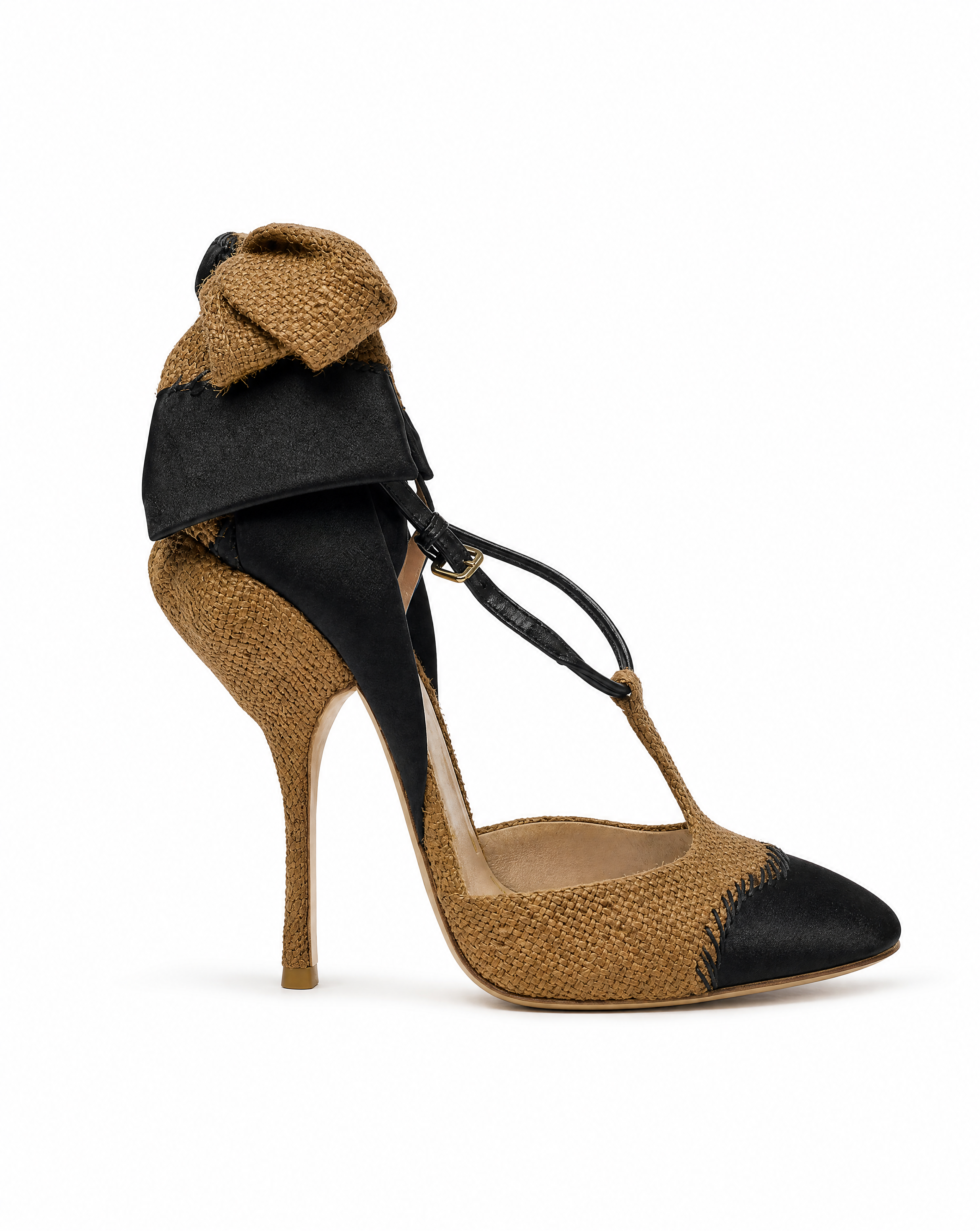 MIU MIU Jute & Black Satin Bow Back Mary Jane Pump SS 2009
