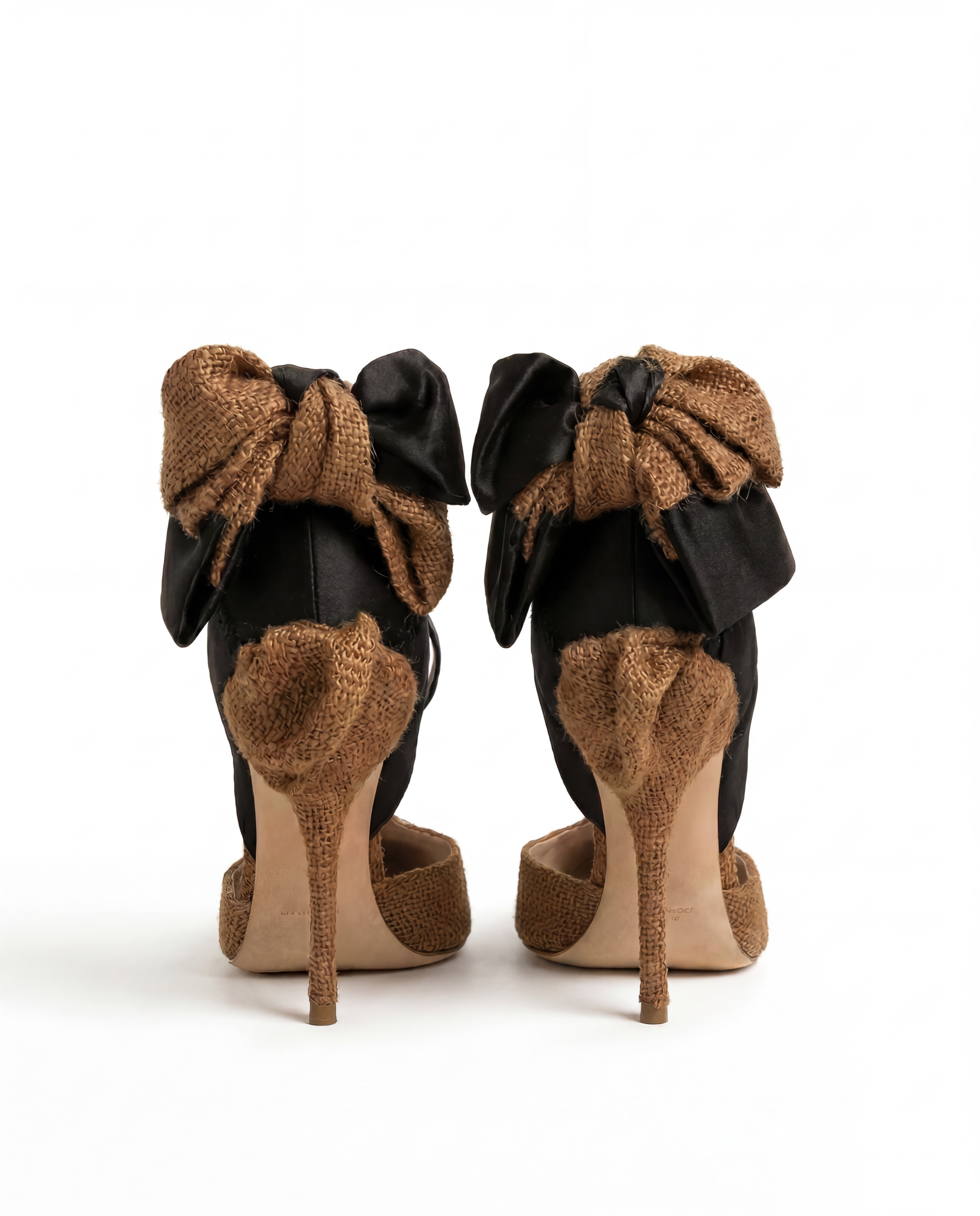 MIU MIU Jute & Black Satin Bow Back Mary Jane Pump SS 2009