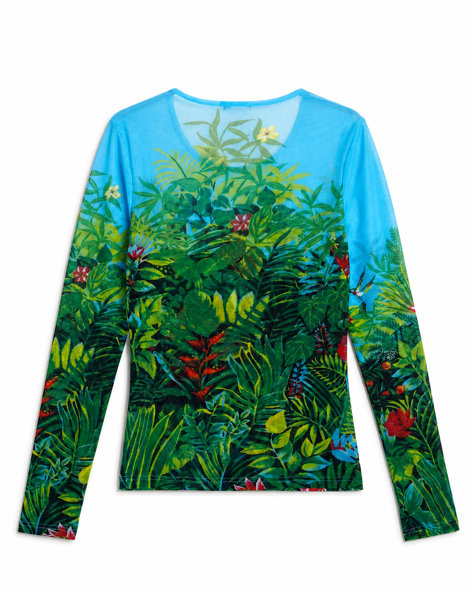 KENZO JUNGLE Floral Hummingbird Print Mesh set Top & Undershirt circa 2000