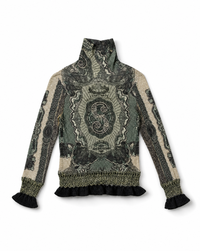 JEAN PAUL GAULTIER Collector “Dollar Bill” Turtleneck Top FW 1994