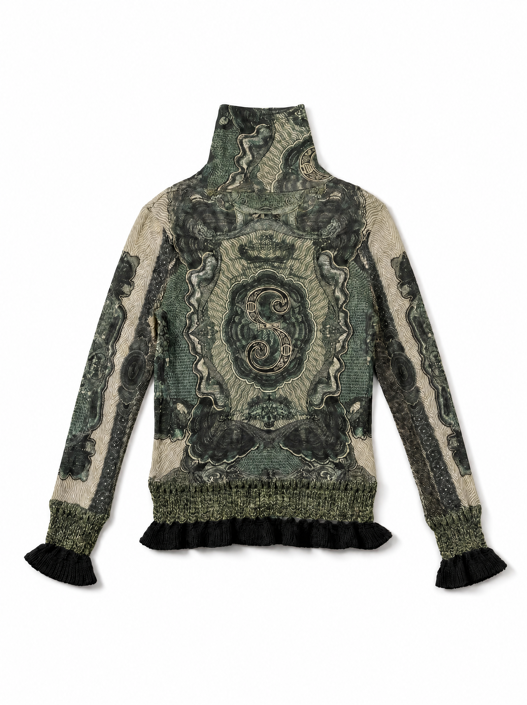 JEAN PAUL GAULTIER Collector “Dollar Bill” Turtleneck Top FW 1994