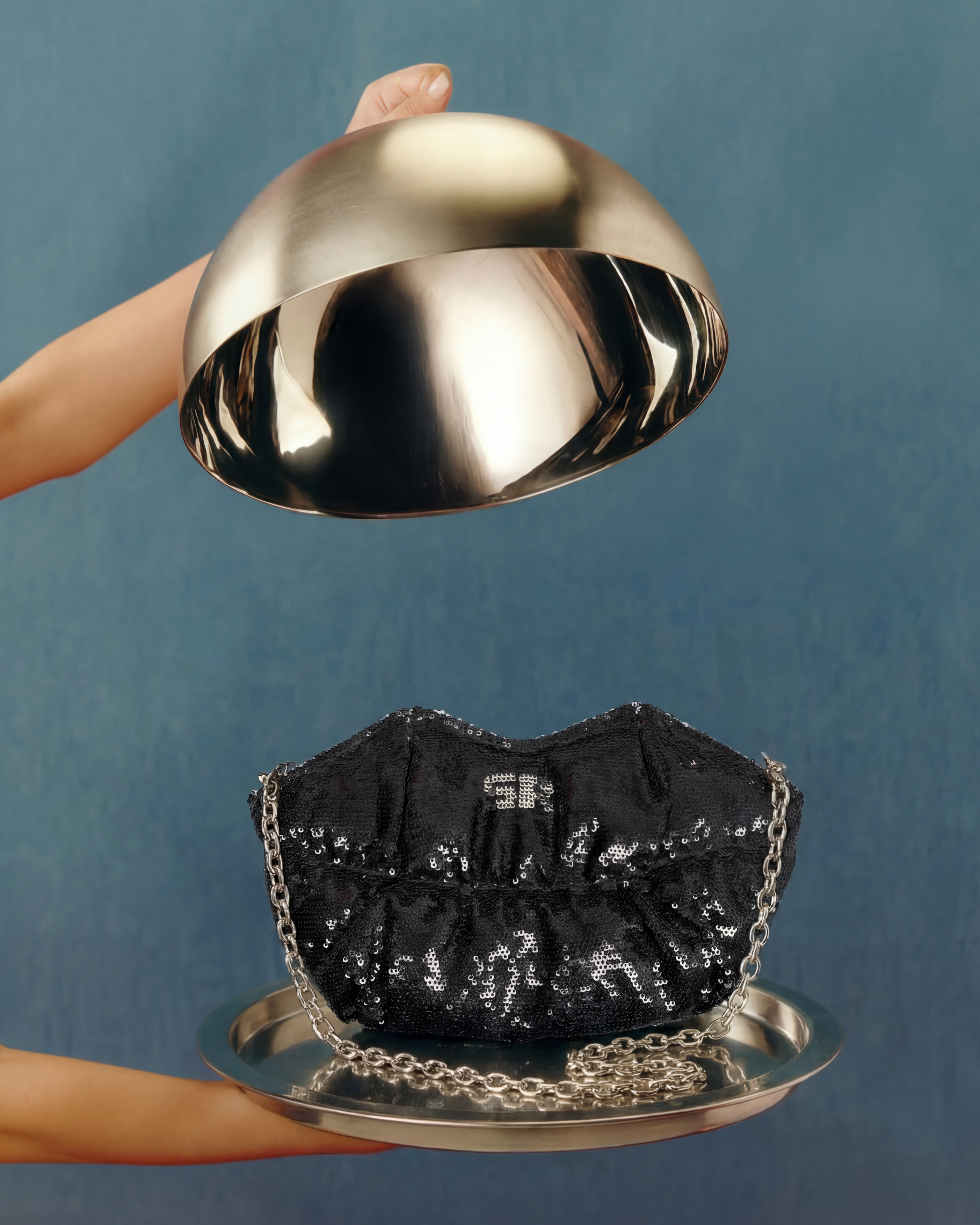 SONIA RYKIEL Black Sequined Lips Chain Shoulder Bag