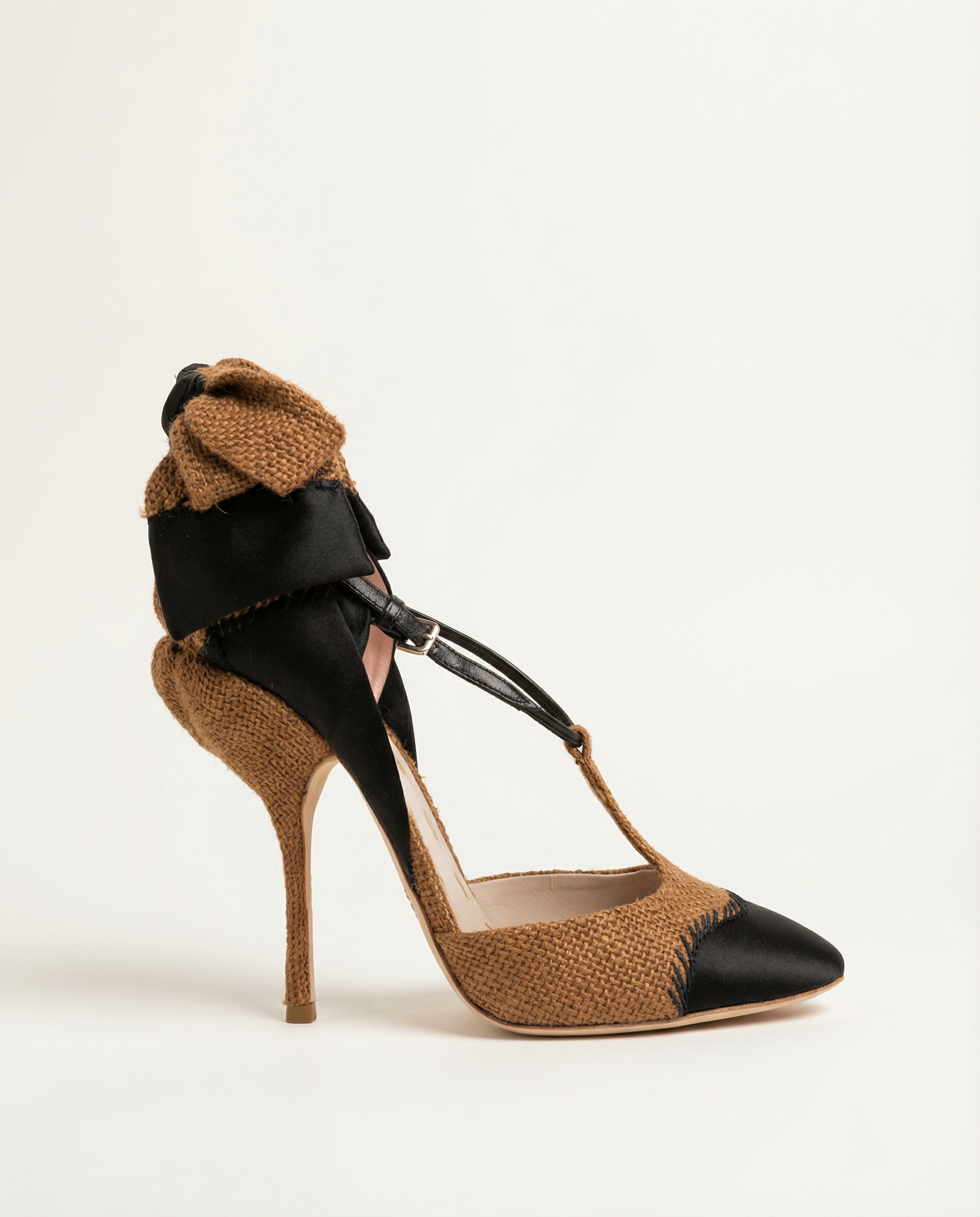 MIU MIU Jute & Black Satin Bow Back Mary Jane Pump SS 2009