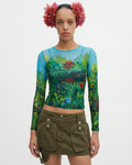 KENZO JUNGLE Floral Hummingbird Print Mesh set Top & Undershirt circa 2000