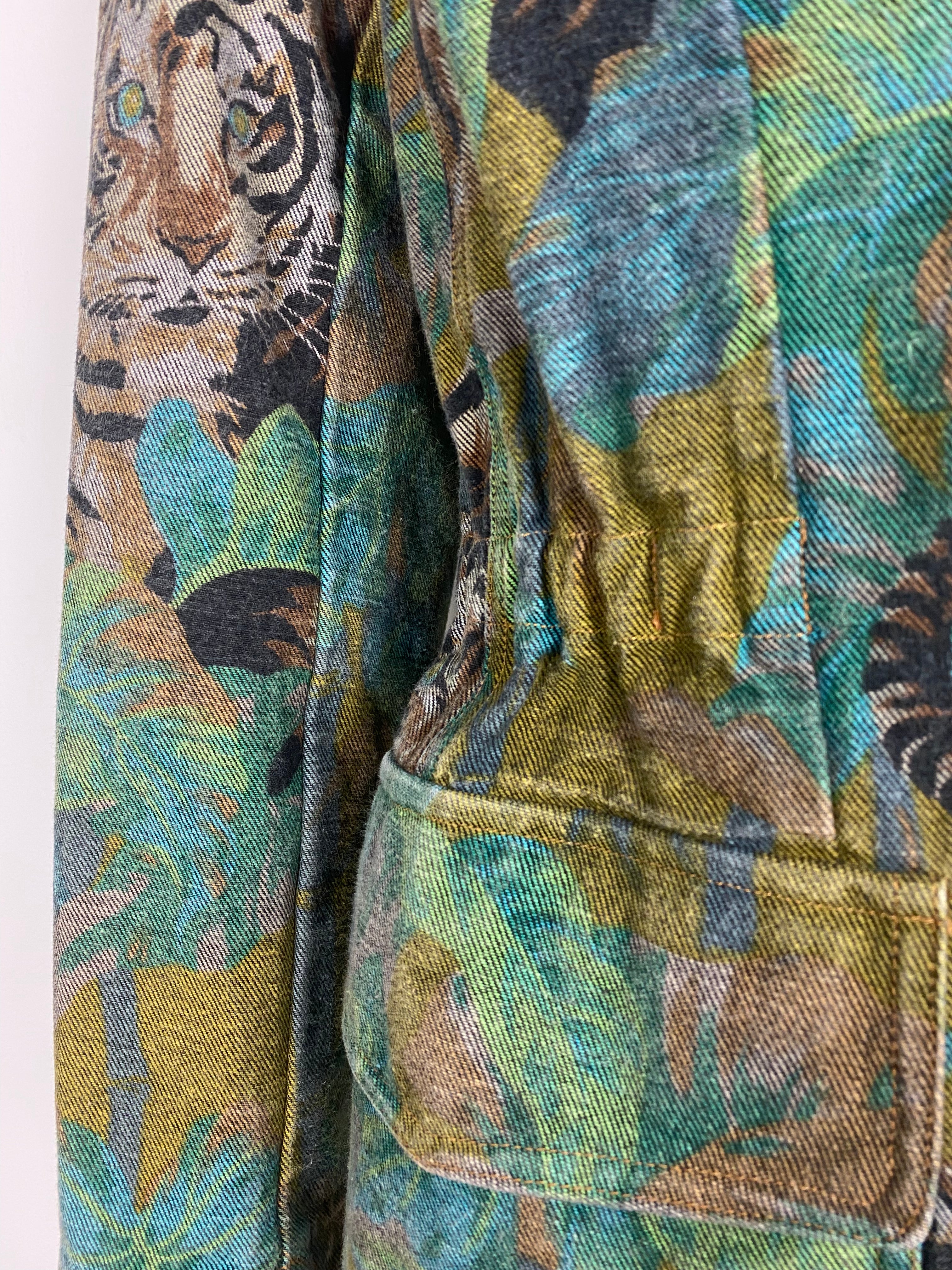 KENZO JUNGLE 1990s Exotic Jungle Print Safari Blazer