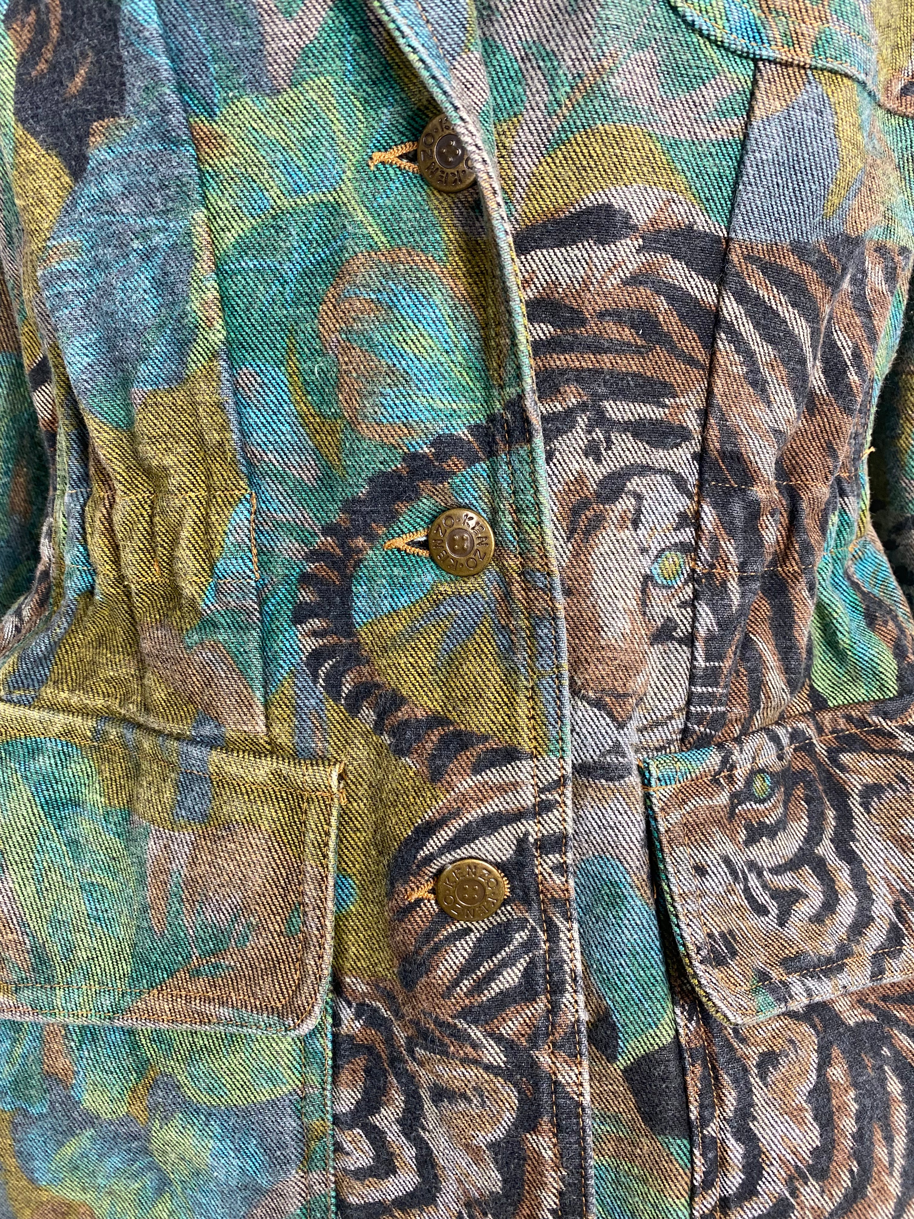 KENZO JUNGLE 1990s Exotic Jungle Print Safari Blazer