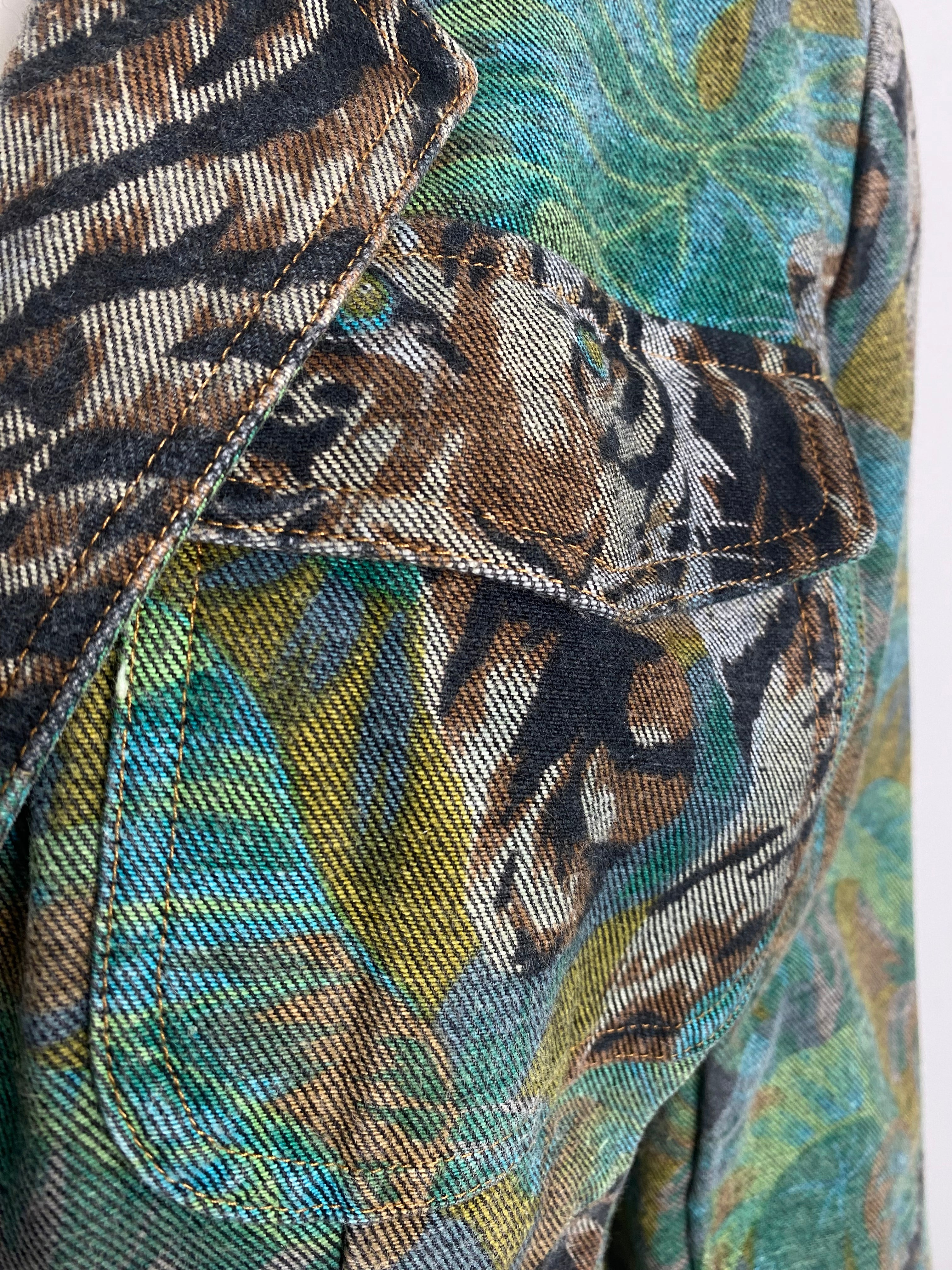 KENZO JUNGLE 1990s Exotic Jungle Print Safari Blazer