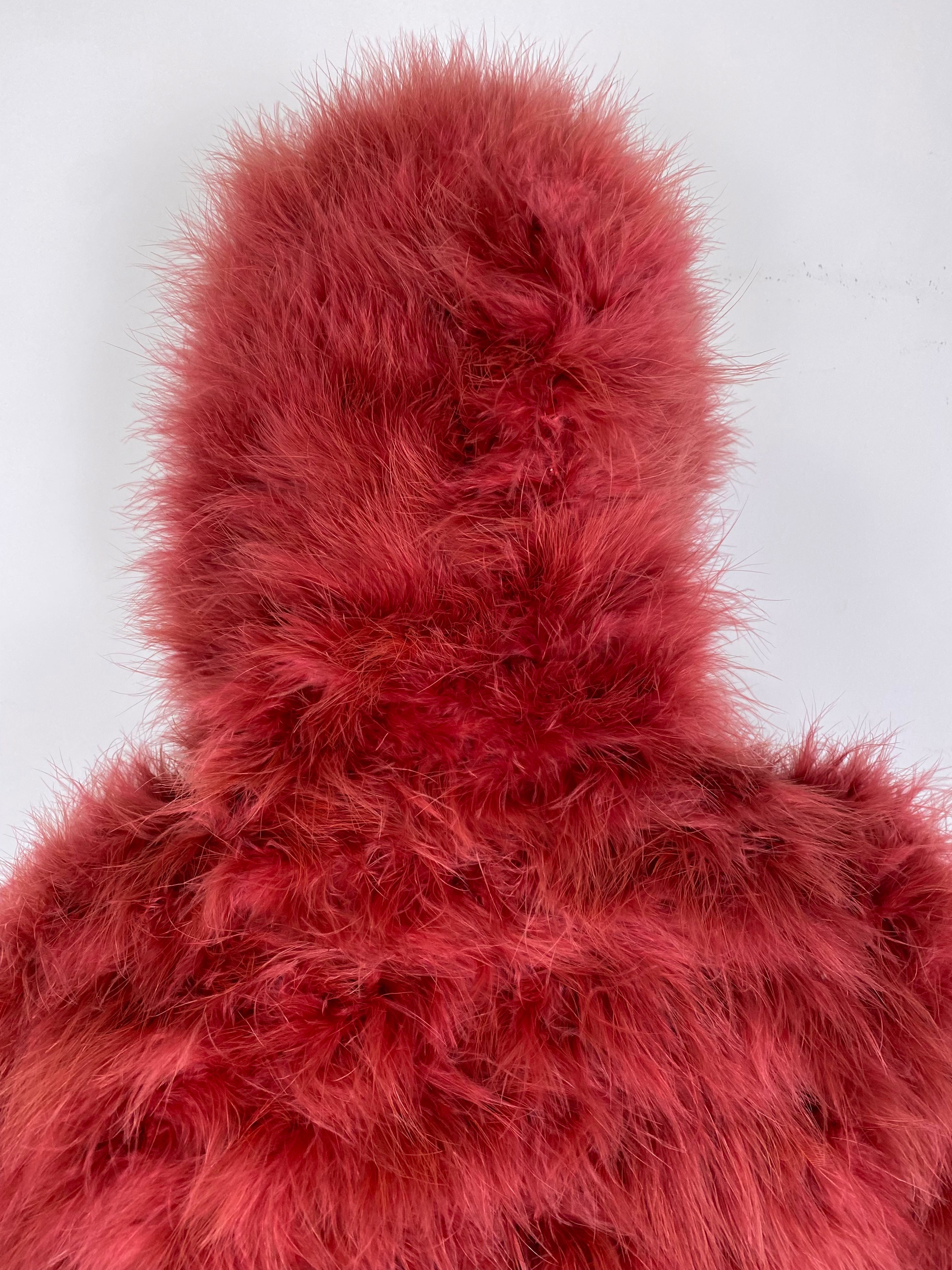 SONIA RYKIEL Coral emu feather Coat with Hood circa 2000