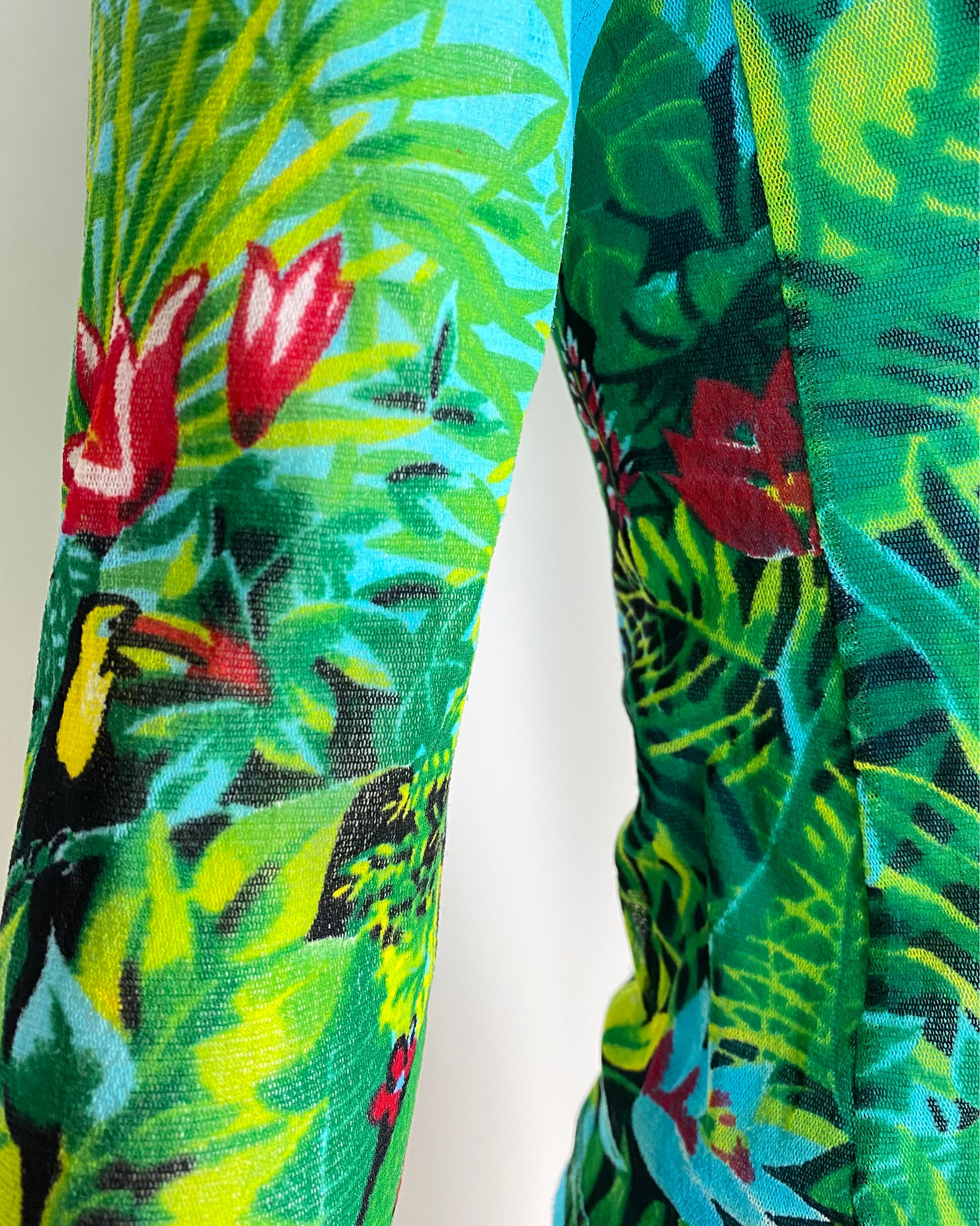 KENZO JUNGLE Floral Hummingbird Print Mesh set Top & Undershirt circa 2000