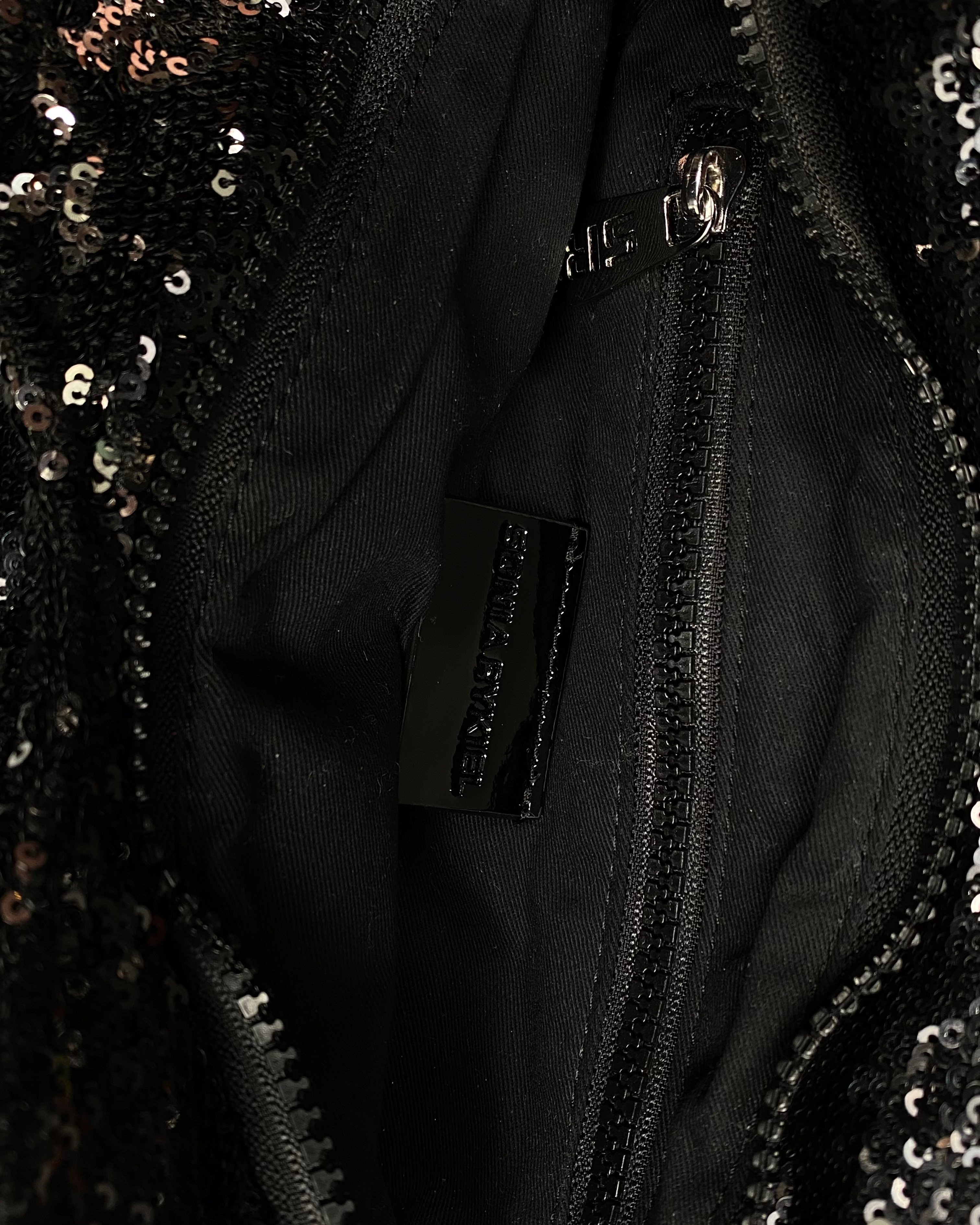 SONIA RYKIEL Black Sequined Lips Chain Shoulder Bag