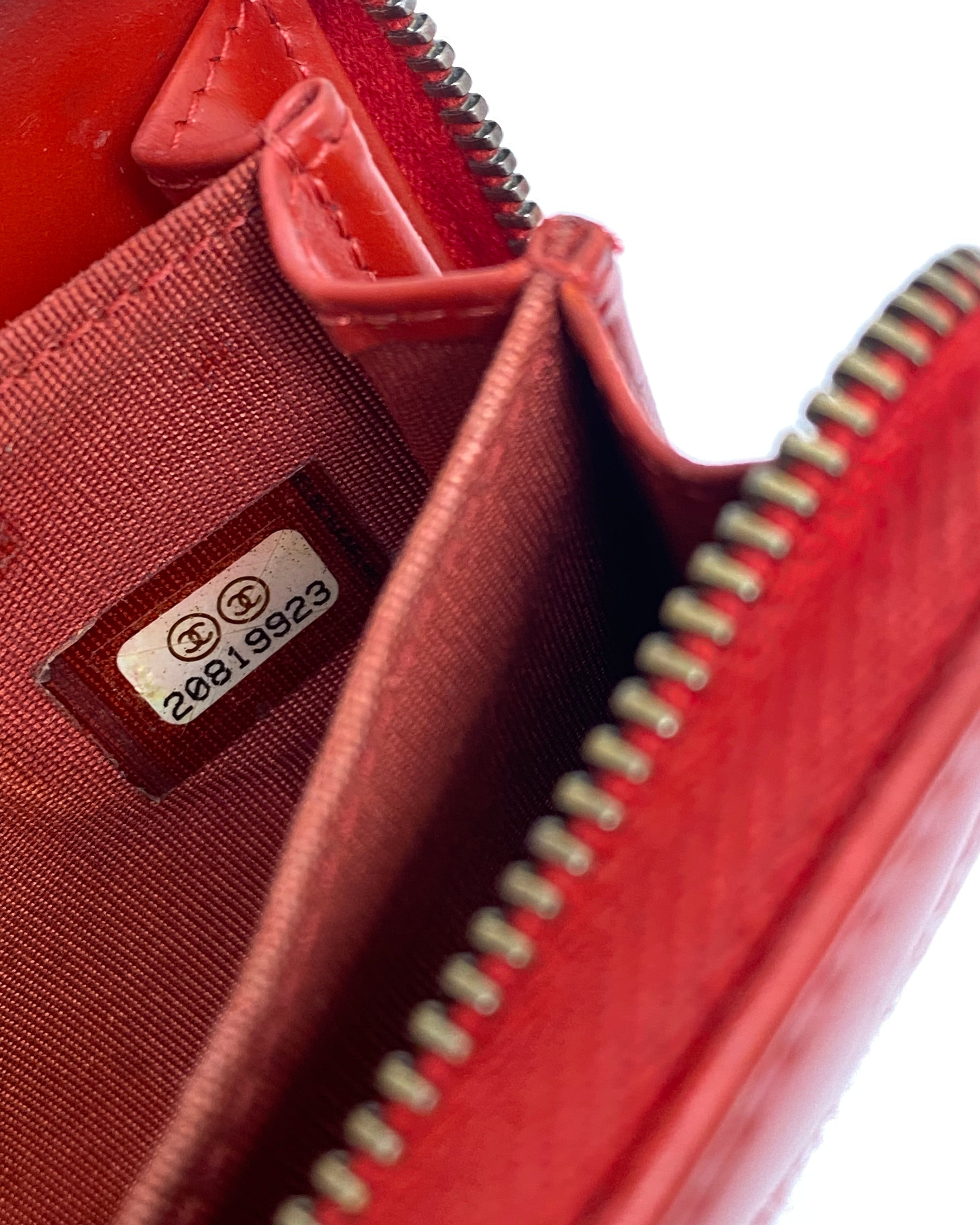 CHANEL Red Lambskin Leather Wallet