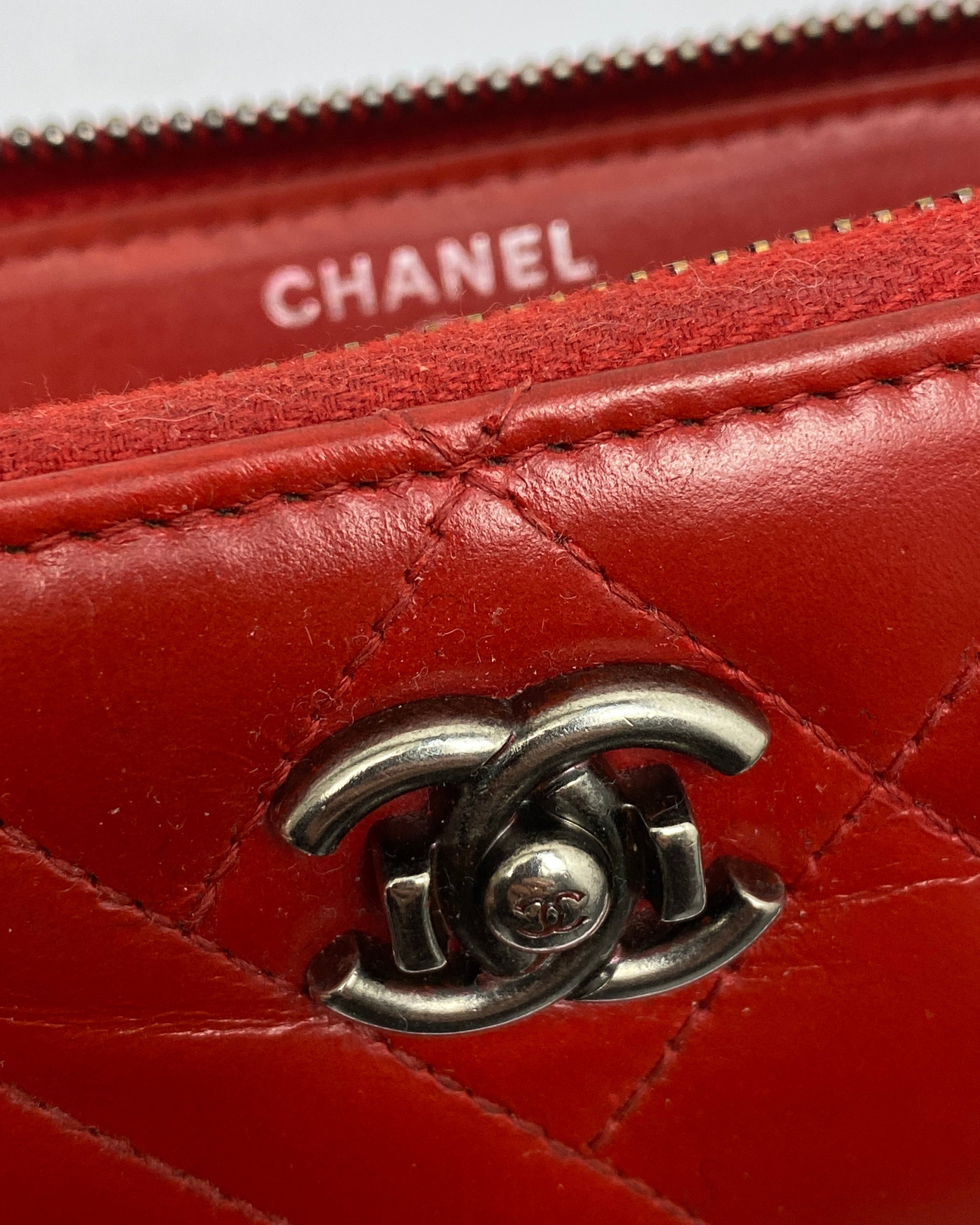 CHANEL Red Lambskin Leather Wallet
