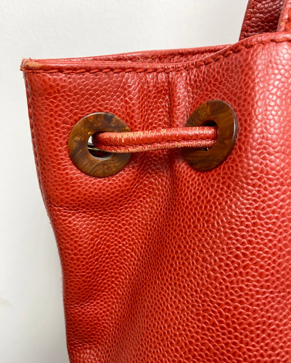 CHANEL Red Caviar Leather CC Bucket Bag 2002